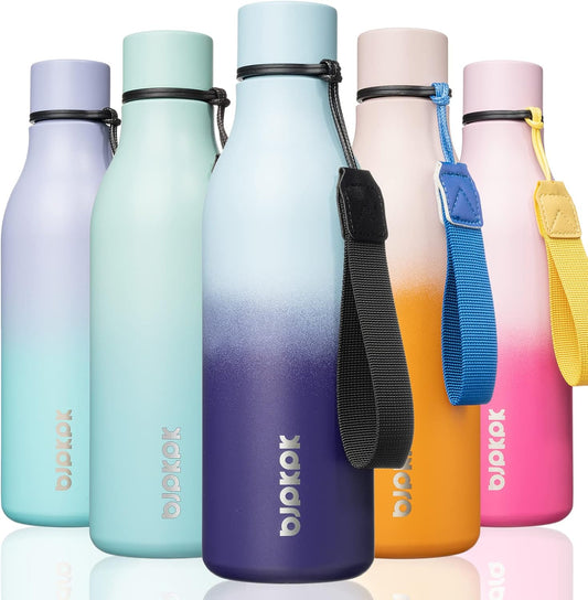 BJPKPK Insulated Water Bottles, 18 oz Stainless Steel Metal Water Bottle with Strap, BPA Free Leak Proof Thermos, Mugs, Flasks, Reusable Water Bottle for Sports & Travel, Ocean Dream