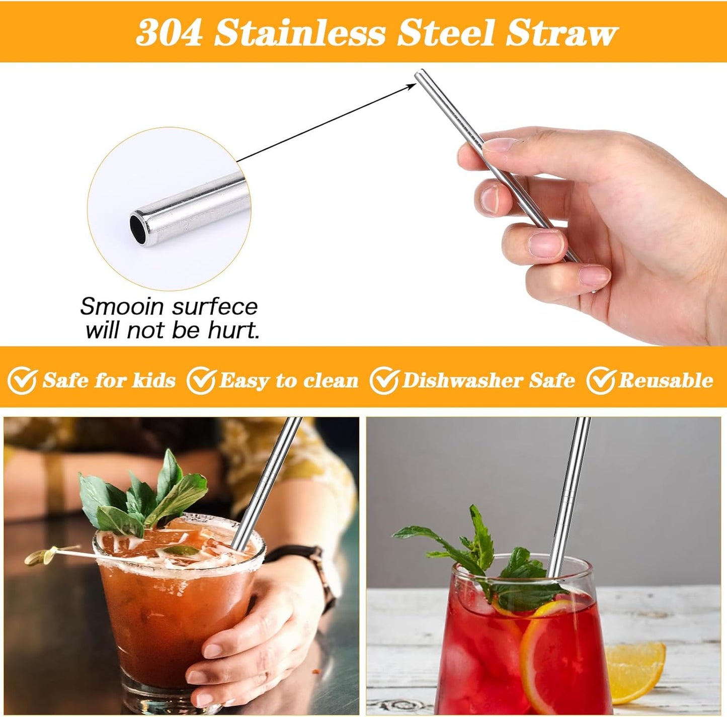 JIEYAO 12 Pack 4.7 Inch Short Metal Cocktail Straws, Reusable Stainless Steel Straws with Cleaning Brush Drinking Straws for Coffee Cocktails Small Glasses or Cups