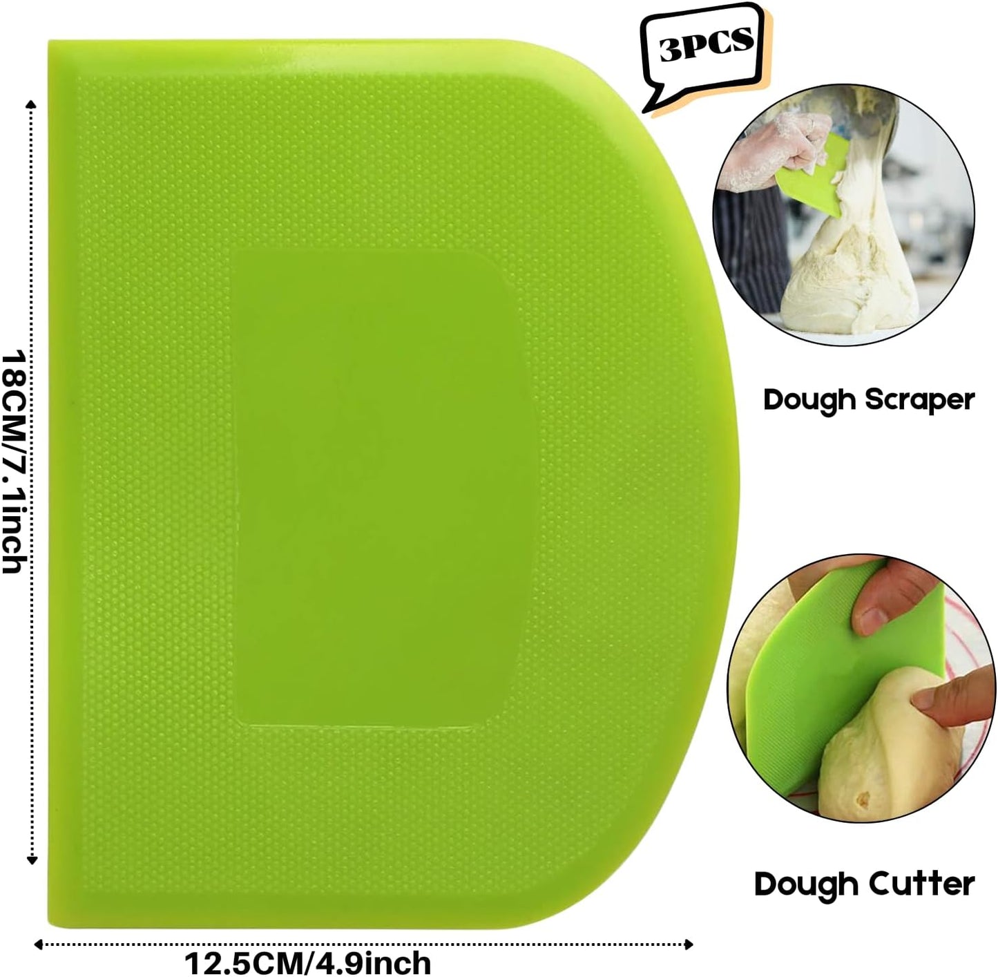 SURDOCA Dough Scraper - 3P 7.1x4.9" Plastic Flexible Bowl Scraper, Sharp Edge & Angles Cake Scraper. Non-Slip Bakeware Decorating Tools Sculpting & Modeling Tools - Blue+Yellow+Blue