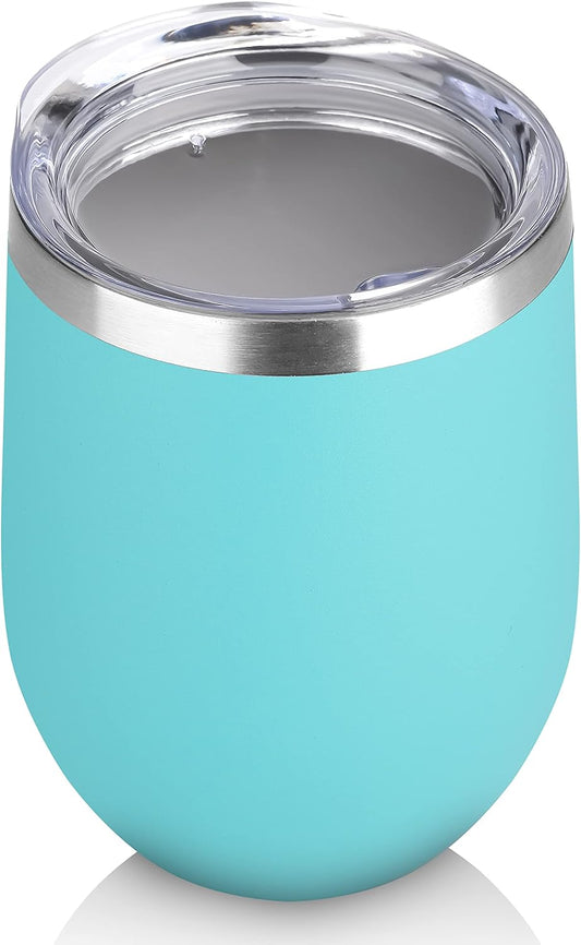 DOMICARE Stainless Steel Wine Tumbler Bulk with Lid, Personalized Insulated Tumblers Set, 12oz Travel Coffee Cups Pack of 1, Light Blue
