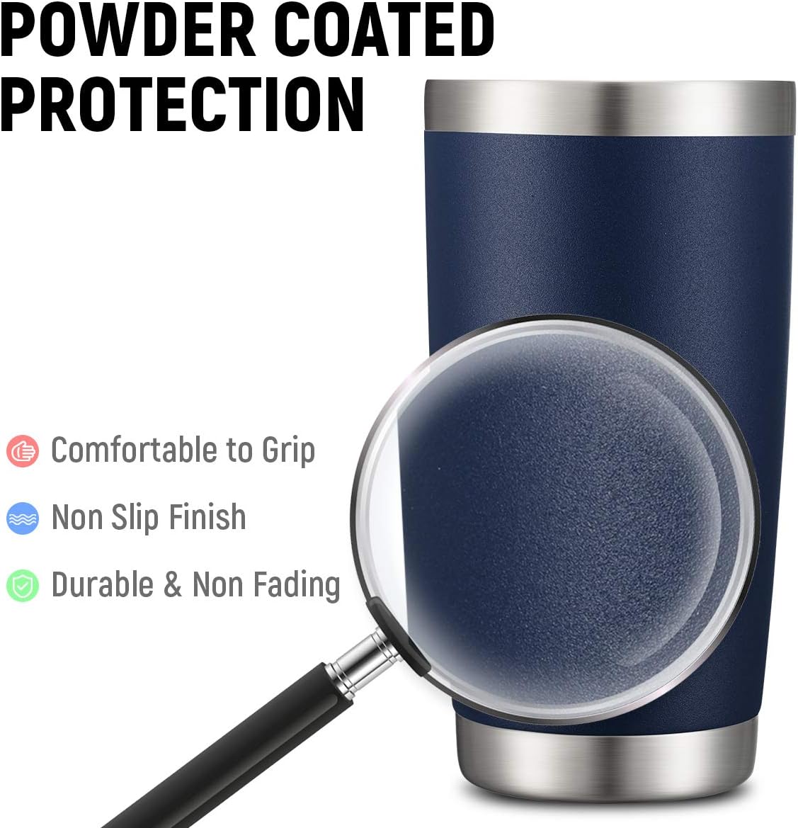 COMOOO 20oz/8Pack Double Wall Vacuum Insulated Coffee Travel Mug Stainless Steel Tumbler Bulk with Lid and Straw Durable Powder Coated Insulated Coffee Cup for Cold & Hot Drinks, Navy, 8 Pack