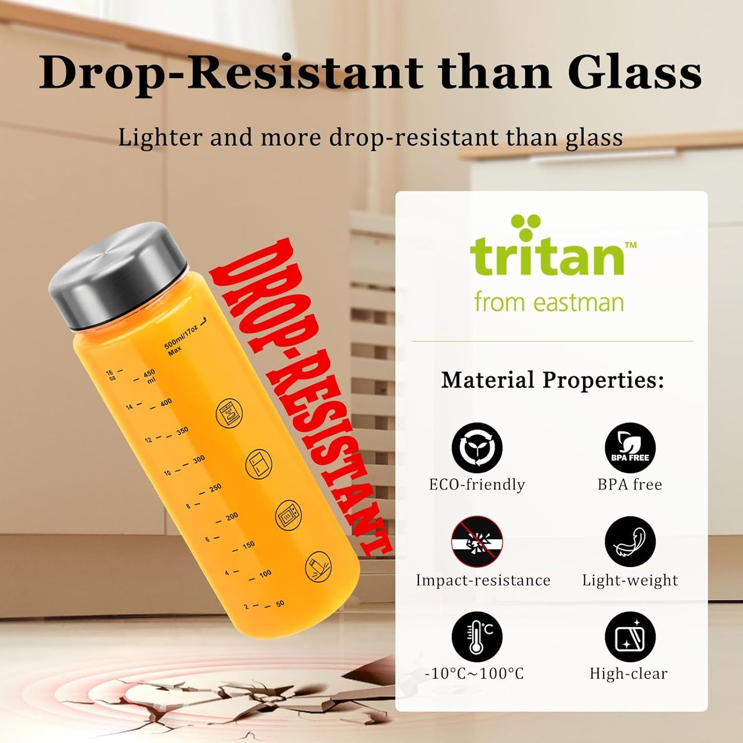 6 Pack Juice Bottles with Caps - Wide Mouth Resuable Clear Plastic Water Bottles for Juicing,Smoothie,Protein, Beverage,Storage Containers,BPA Free,Leakproof Stainless Steel Lid(16 Ounces)