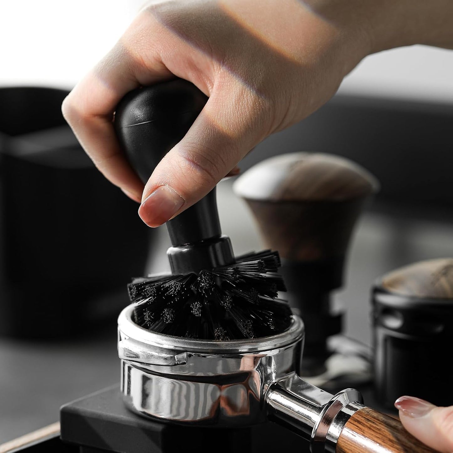 MHW-3BOMBER Coffee Portafilter Cleaning Brush 51mm 54mm ABS Espresso Machine Portafilter Brush Professional Barista Cleaning Tools Effectively Cleaning, Black B5535-OS