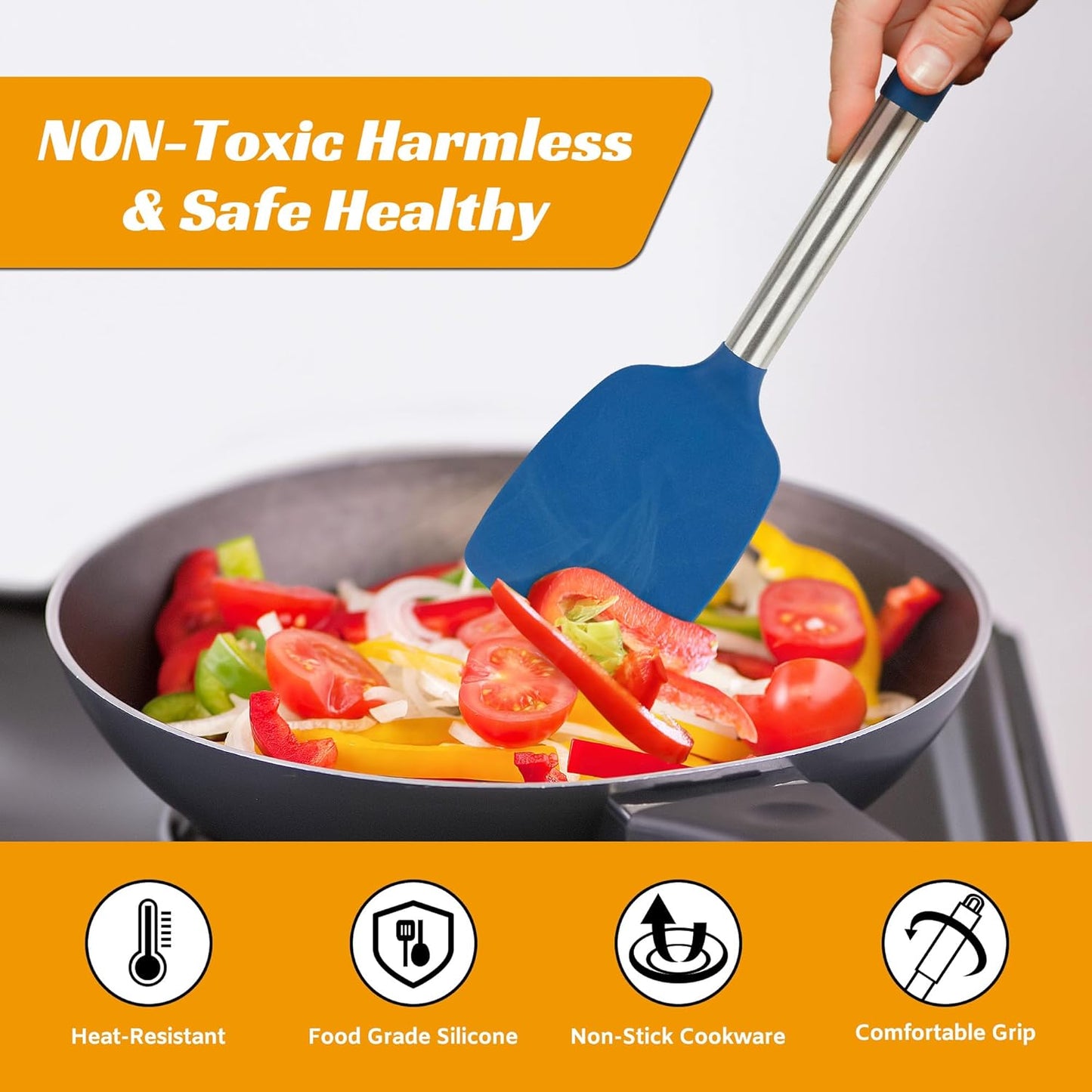 Kitchen Utensils Set of 4 Pack,Silicone Cooking Utensils Set for Nonstick Cookware,Perfect for Baking and Mixing,Spatula Set BPA Free,Dishwasher Safe,Blue