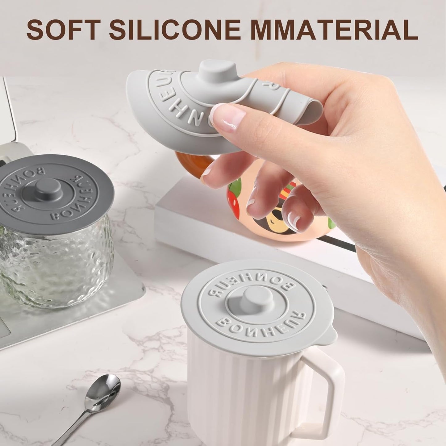 Silicone Cup Covers (Set of 3) ， Multicolored Silicone Lids for Mugs, Cups, Tea Pots,Flexible Mug Covers，Hot Cup Lids for Coffee & Tea