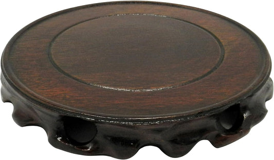 CVHOMEDECO. Rustic Vintage Rosewood Circular Display Stand Vase Pot Base Fishbowl Pedestal Stand.