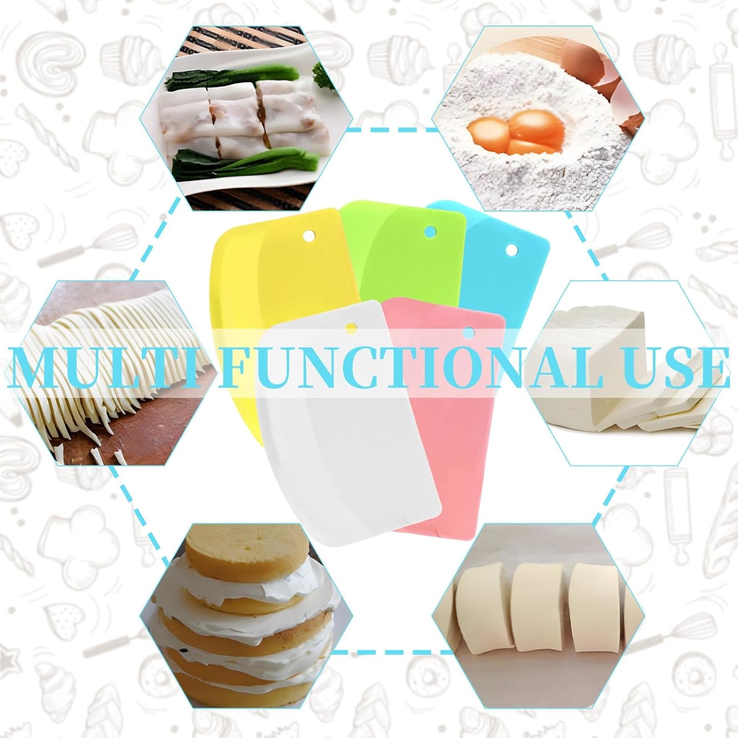 5 Pieces Food Dough Scraper Bench, 5.3 x 3.6 Inch Plastic Flexible Bowl Scraper,Food-safe Kitchen Pastry Cutter Tool for Bread Dough, Pastry, Pizza, Baking Cake (Multicolor)