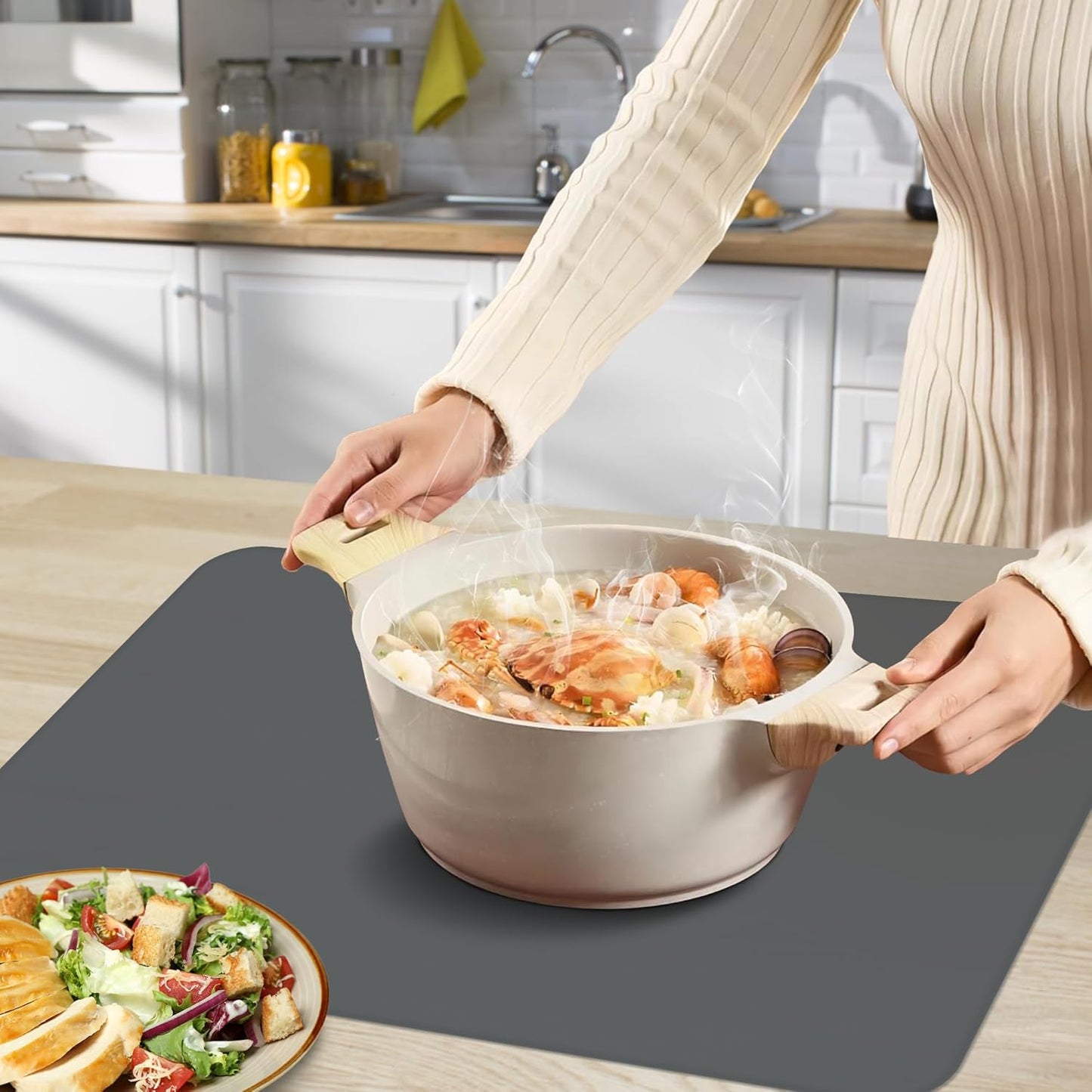 Silicone Mat for Kitchen Counter, Silicone Mat Trimable to Size (Dark Gray, 15.7×11.8inch-2pcs), BPA-Free Silicone Placemat, Heat-Resistant NonSlip Table Mat for Air Fryer, Countertop Protector Mat