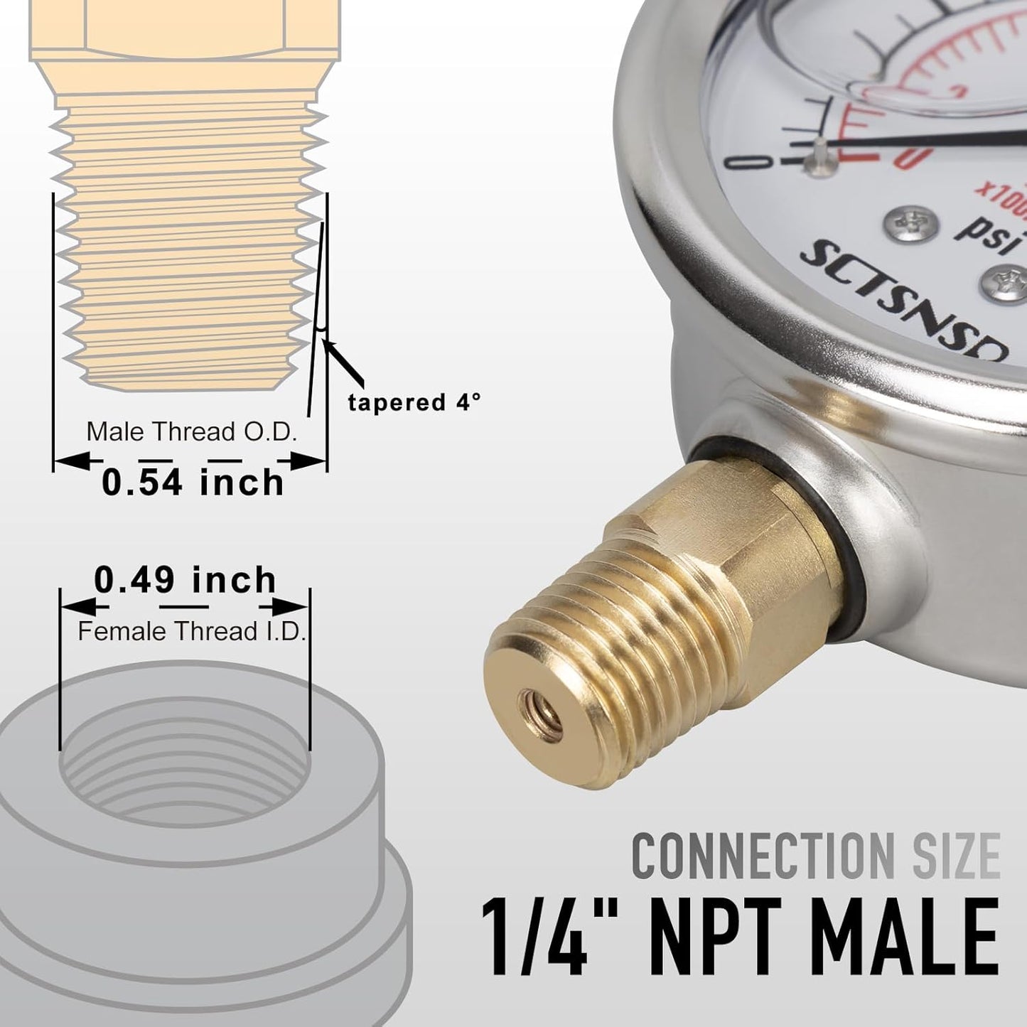 -30 inHg to 0 Vacuum Pressure Gauge, Glycerin Liquid Filled, 2.5 inch Dial, 1/4" NPT Lower Mount, Stainless Steel Case, for Air Conditioning Line, Tank, Air Pump, HVAC, Pipe, Pressure Test