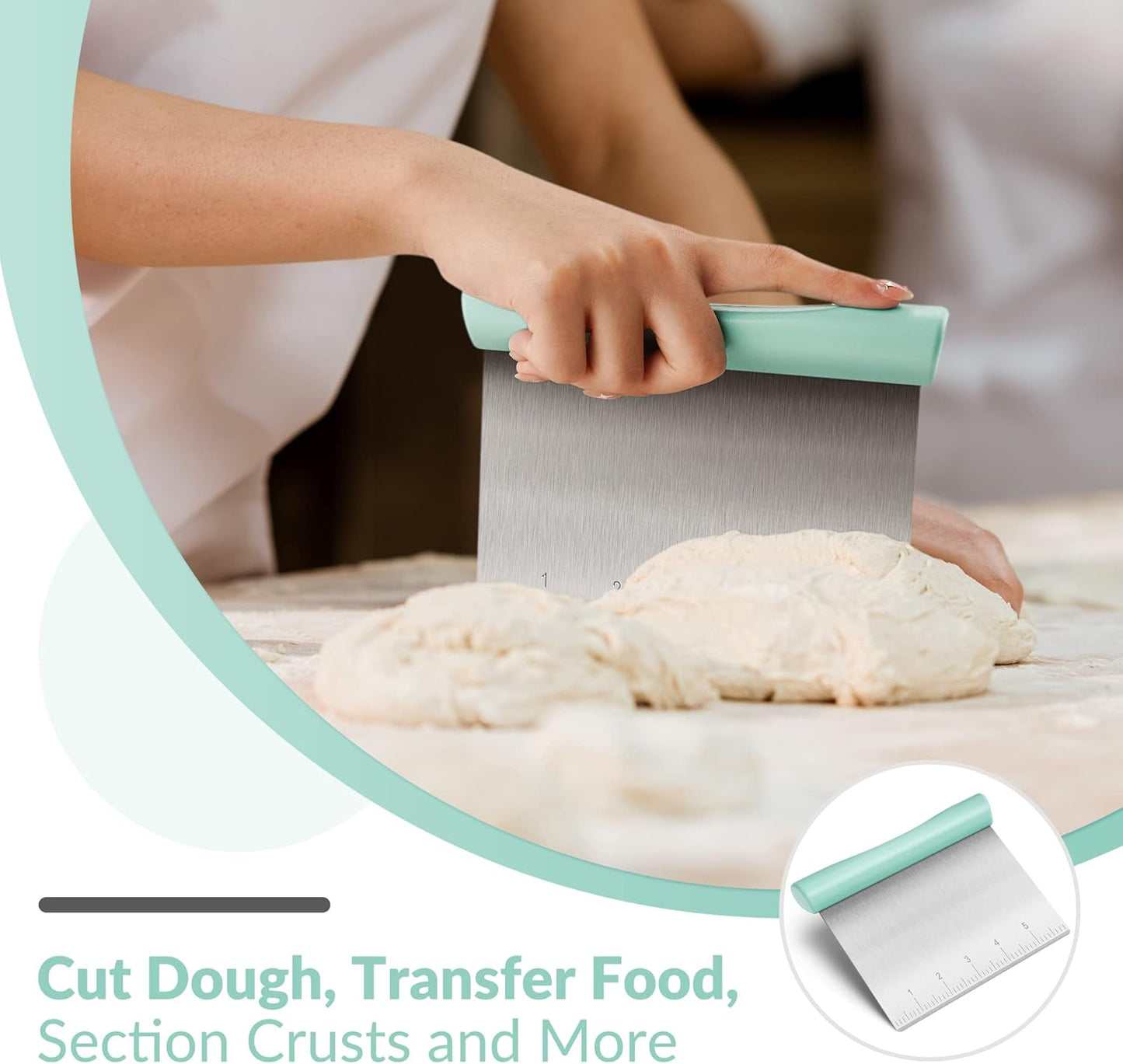 Rainspire Bench Scraper, Stainless Steel Dough Scraper, Pastry Scraper, Pizza and Dough Cutter Multi-Purpose Scraper/Chopper, Pizza Cutter Food Chopper Baking Supplies Kitchen Gadgets, Mint Green