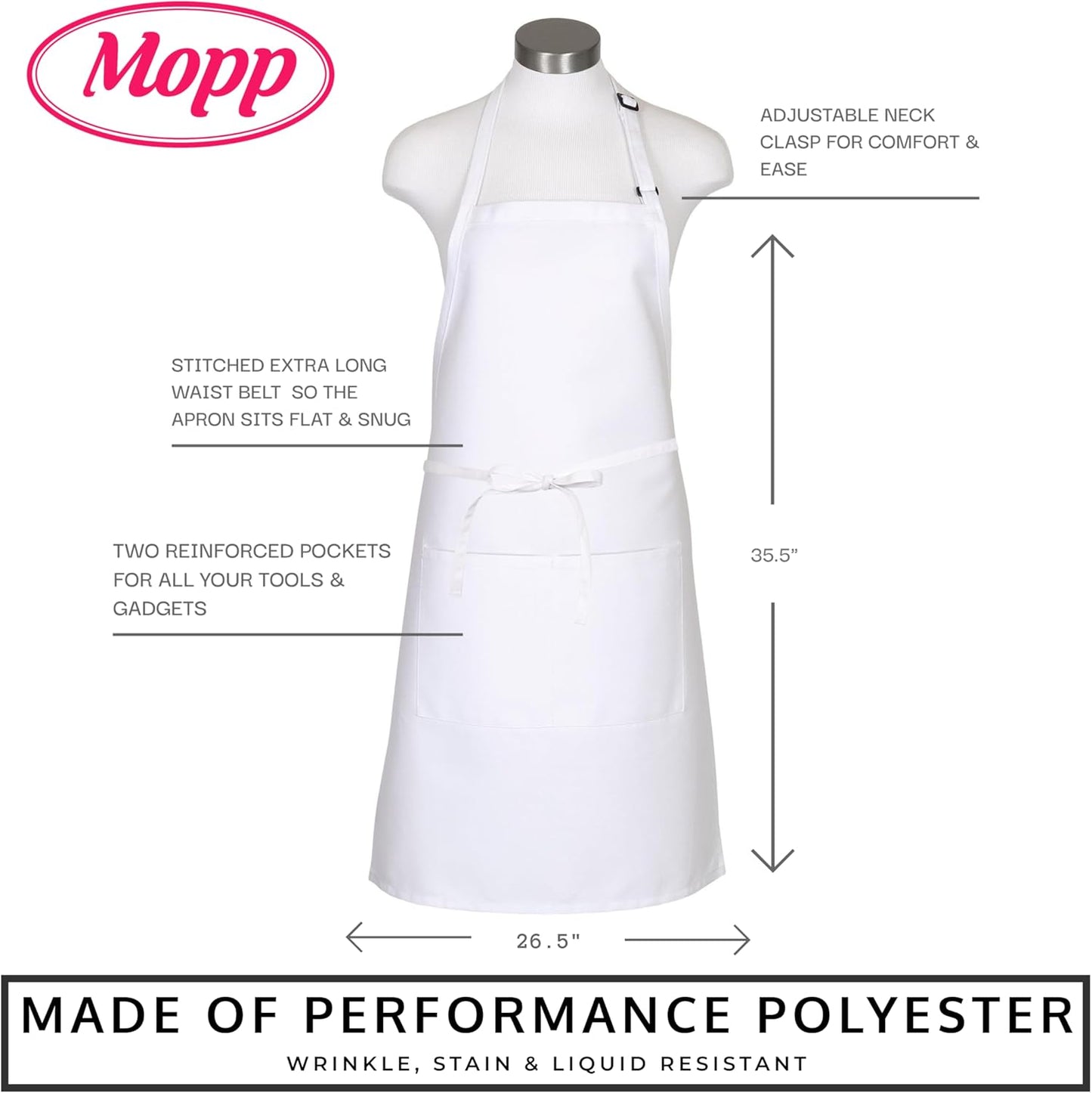 Pomp 2 Pack Premium Bib Aprons | Adjustable Neck + 2 Pockets | Water + Oil Resistance | Men & Women's Kitchen Cooking Aprons