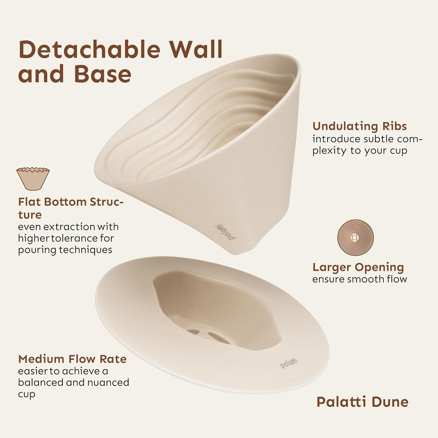 Palatti Universal Pour Over Coffee Drippers (Set of 3), Porcelain Ceramic Pour Over Coffee Maker Set, Adapt to All Paper Filters, Interchangeable Design Brings 11 Brewing Profiles, 1-4 cups