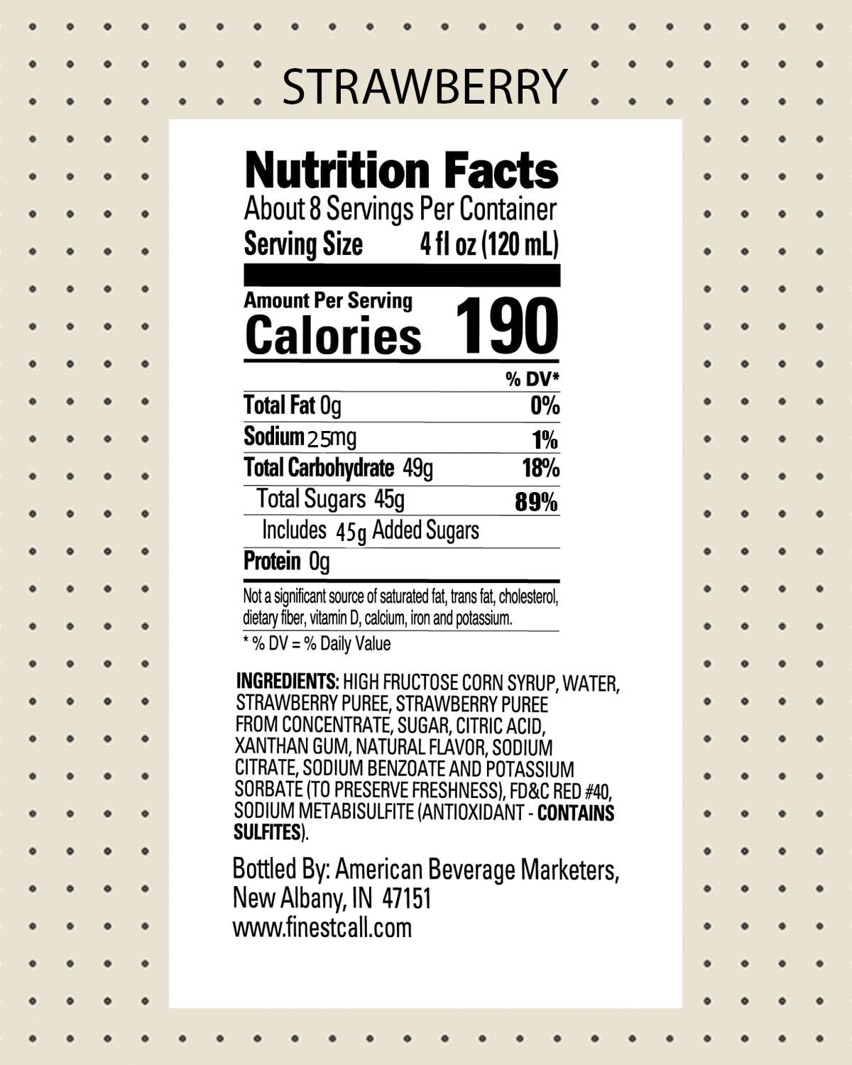 Finest Call Premium Strawberry Puree Drink Mix, 1 Liter Bottle (33.8 Fl Oz), Pack of 3