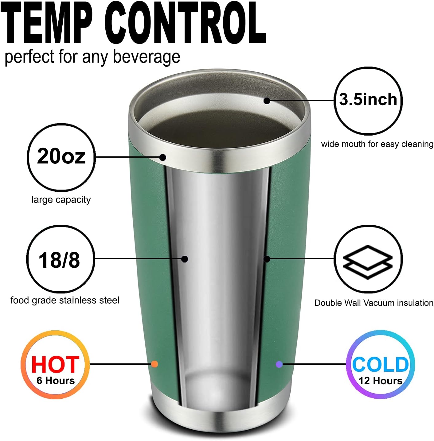 COMOOO 20oz Tumbler Bulk Double Wall Vacuum Insulated Travel Mug, Stainless Steel Tumbler with Lid and Straw Durable Powder Coated Insulated Coffee Cup for Cold & Hot Drinks (Dark Green, 2 pack