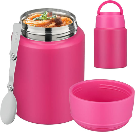 Soup Thermo for Hot Food Kids 16oz Insulated Food Jar Leakproof Thermo Lunch Container for Kids Wide-Mouth Stainless Steel Lunch Box for School with Handle Folding Spoon(3+)