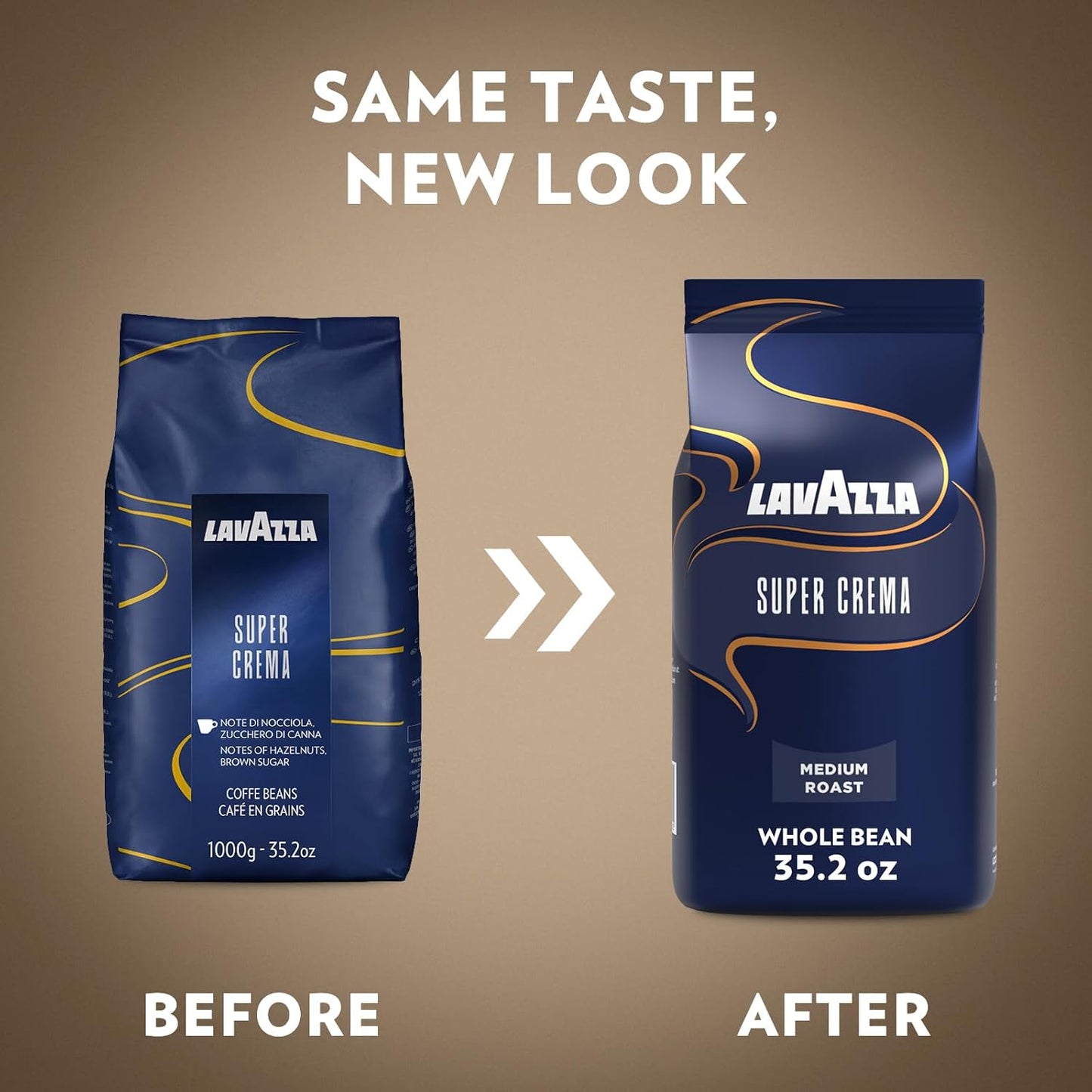 Lavazza Super Crema Whole Bean Coffee, Medium Espresso Roast, Arabica and Robusta Blend, 2.2 lb Bag (Pack of 4)