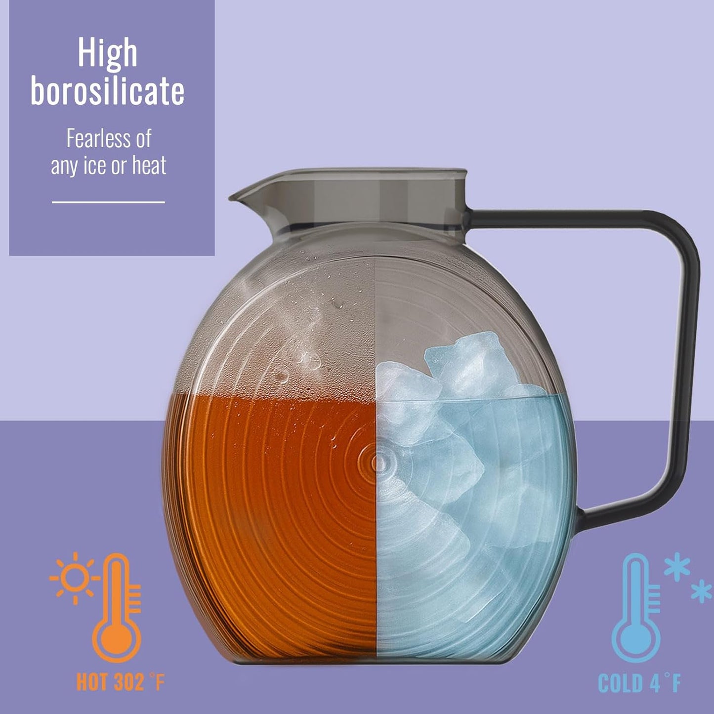 Glass Pitcher With Lid, 2.3 Liter 78 oz Glass Water Pitchers, 0.6 Gallon Glass Pitcher With handle and Lids for Fridge, Carafe Jug Jar For Hot/Cold Water Tea Iced Juice Coffee Milk Beverage