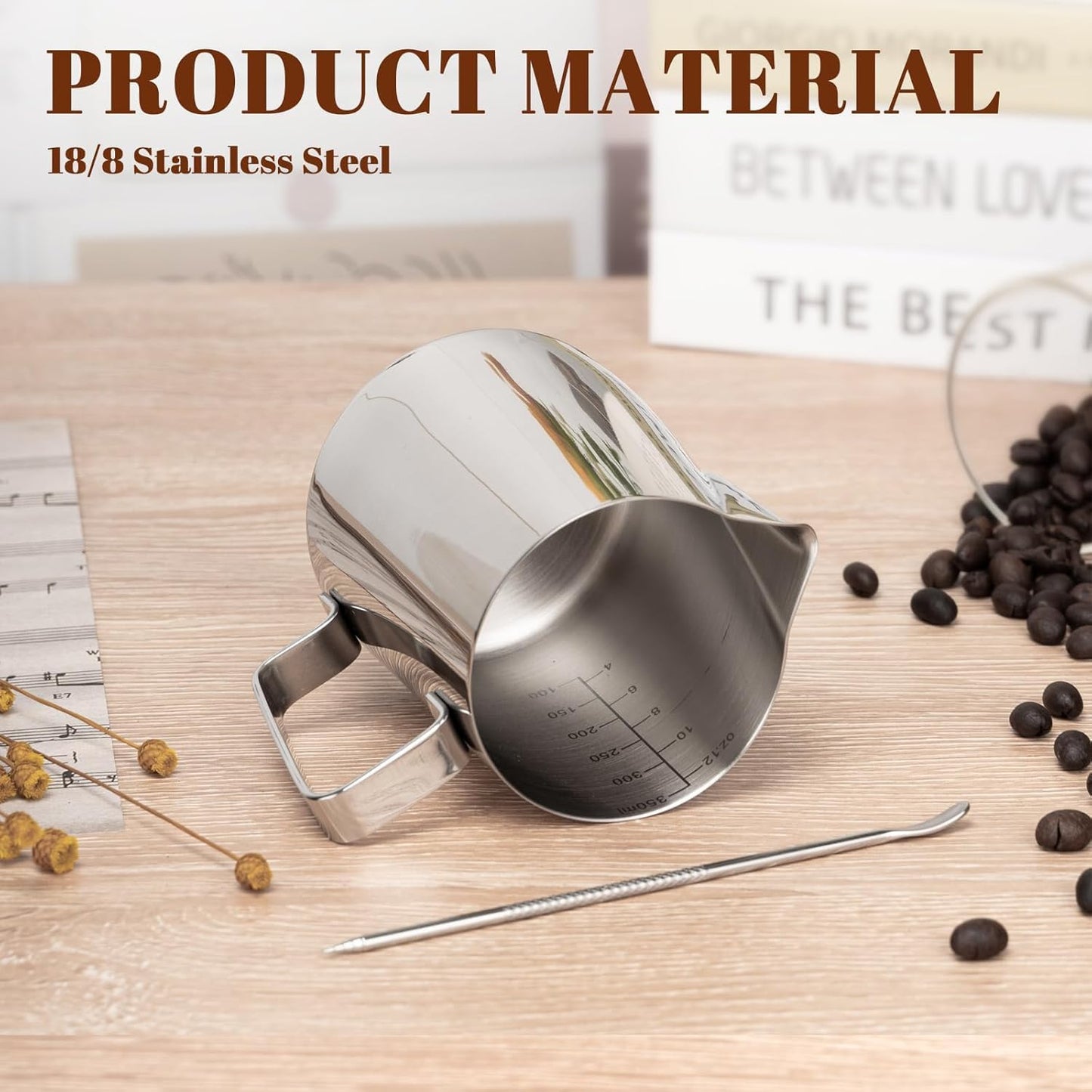Milk Frothing Pitcher for Coffee, Barista Steaming Jug (12 Ounces/350ml)