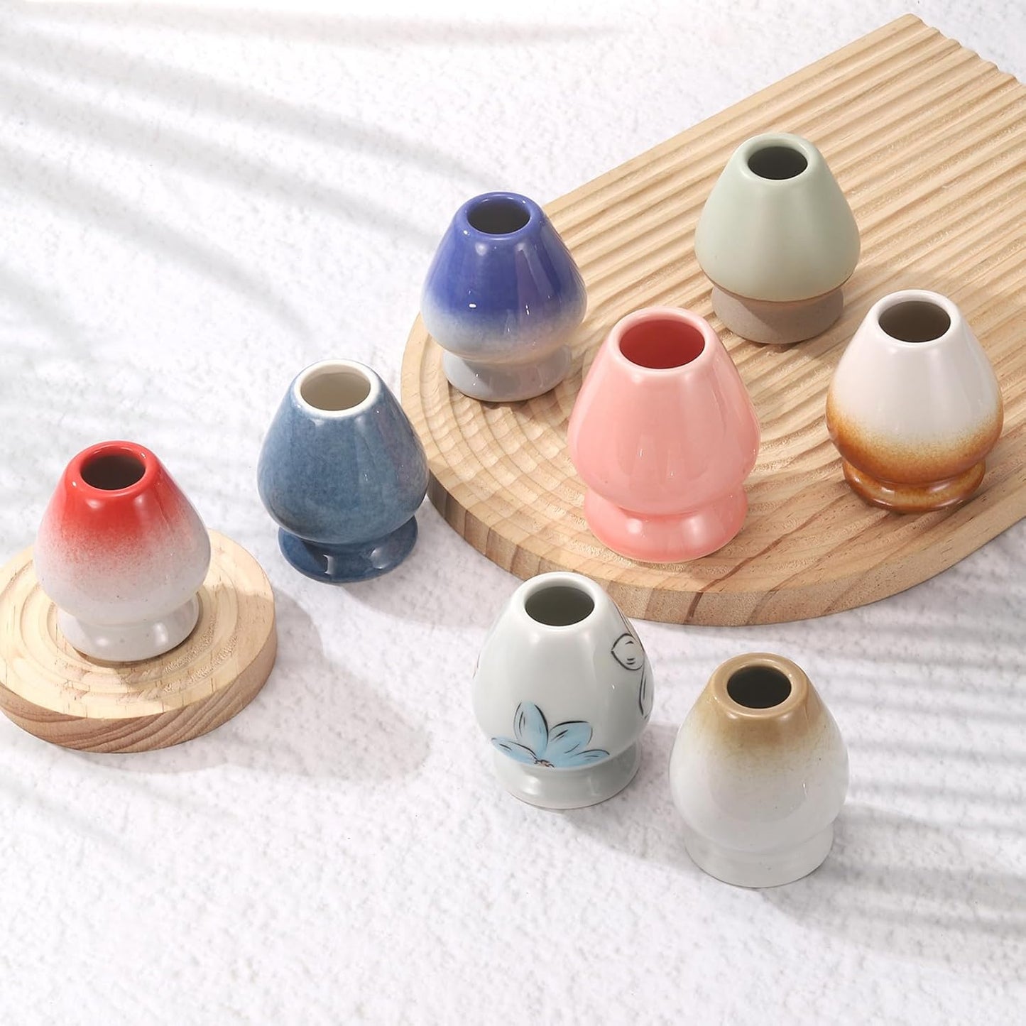 HARFINGTON Ceramic Chasen Stand 70mm Matcha Whisk Holder Teas Set Whisks Stand Traditional Matcha Tea Chasen Holder Tea Set Accessories for Tea Tasting, Beige/White