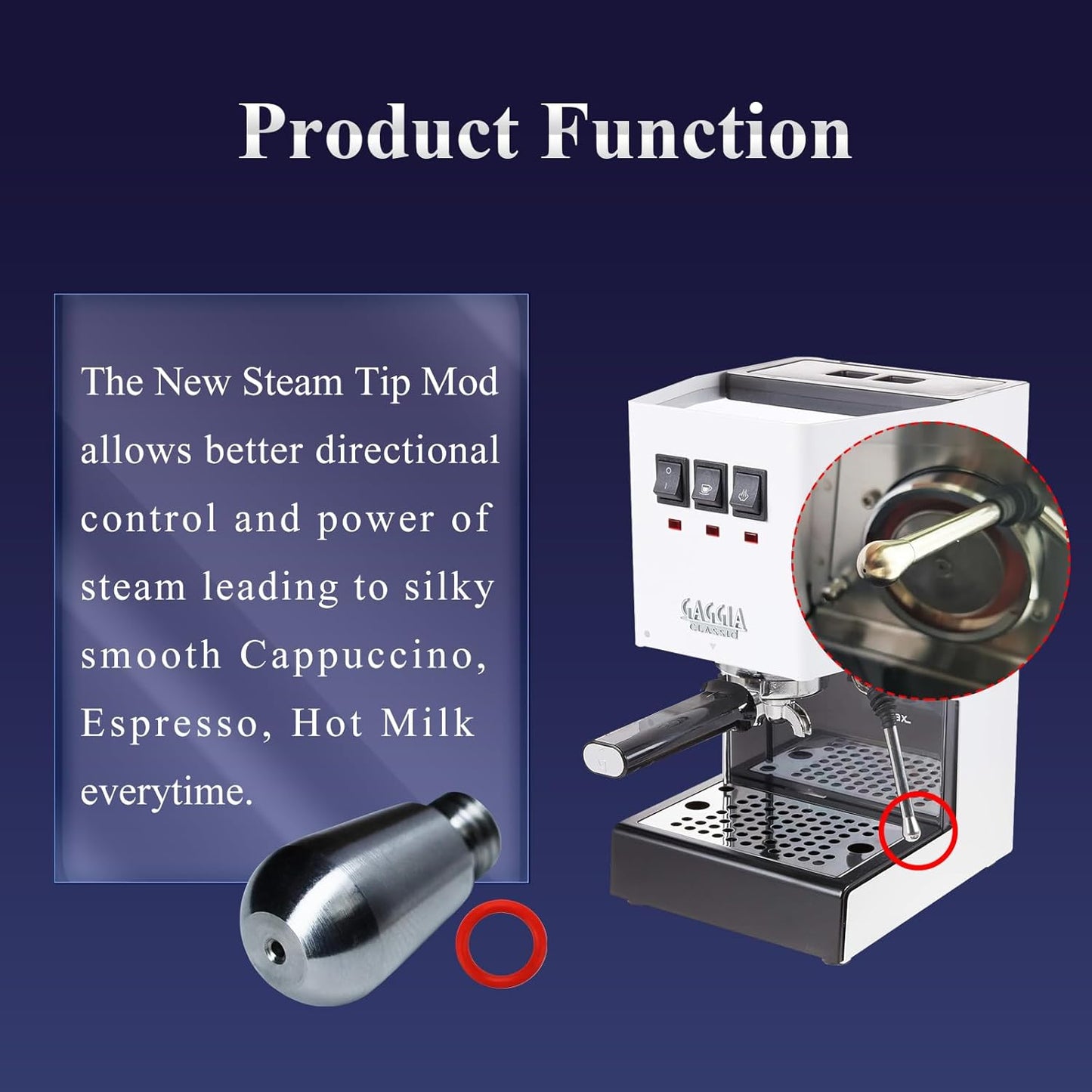 One Single Hole Steam Tip - Compatible With Gaggia Classic Pro or EVO (Gaggia Classic with the new steam wand) Traditional Espresso Coffee Machine Parts