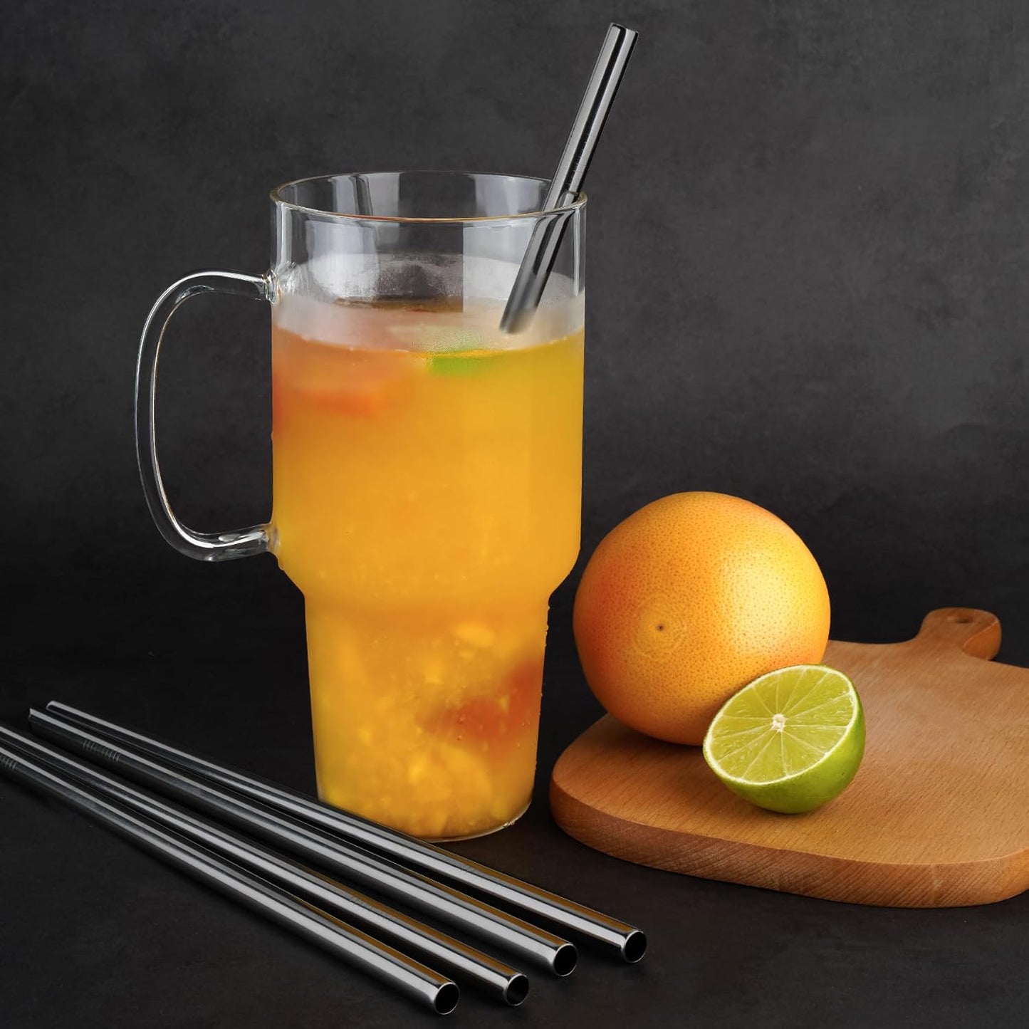 Tomorotec 8-Pack Stainless Steel Straws for Stanley Tumbler 40oz, 12" Metal Straws for Stanley Cup with Brush, Reusable Drinking Straws for Smoothies, Milkshakes, Dishwasher Safe and BPA-Free (Black)