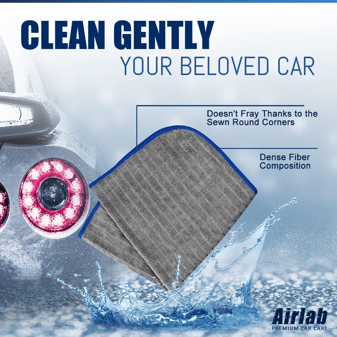 Airlab Microfiber Towels for Cars Wash Drying Auto Detailing, Highly Absorbent, Lint-Free, Streak-Free, All-Purpose Cleaning Cloths for Household, 16" x 16", Pack of 8, Grey