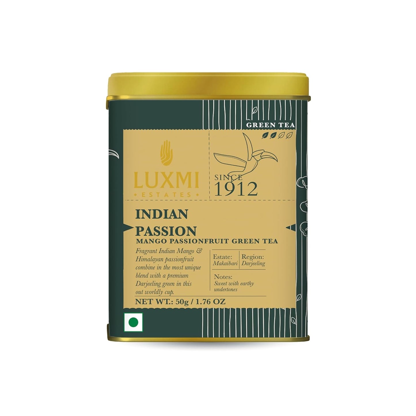 Luxmi Estates - Indian Passion - Organic Mango Passion Fruit Green Tea - Loose Leaf - 50g (25 Cups) | With Mango & Passion Fruit | Brew as Iced Tea or Hot