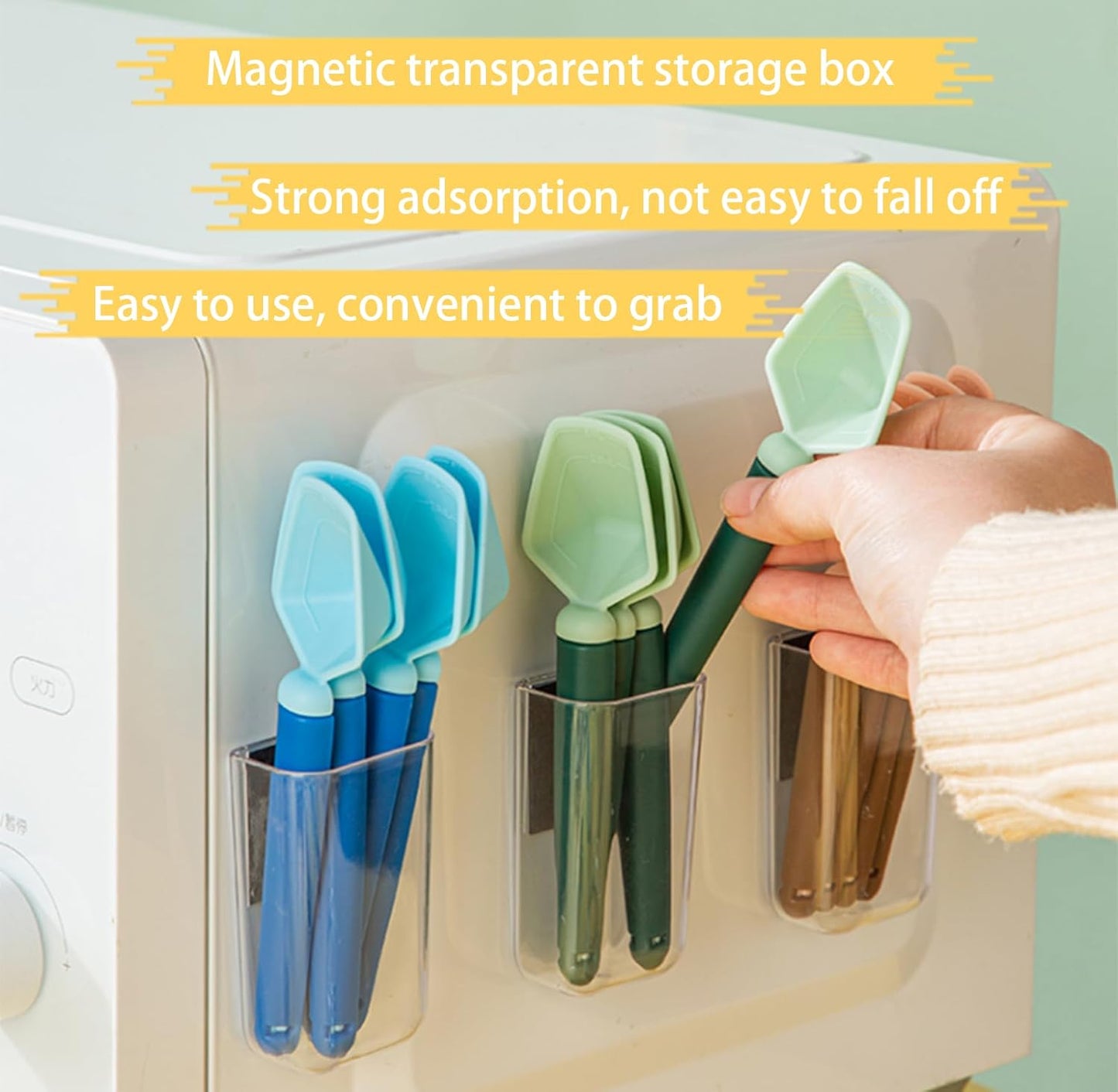 2 SET of 8 PCS Multi-functional sealing clip with measuring spoon Magnetic Coffee Measuring Spoon Sealing Clips with Wall Container Mount, PP materia, Deep Bowl Design (Pink)