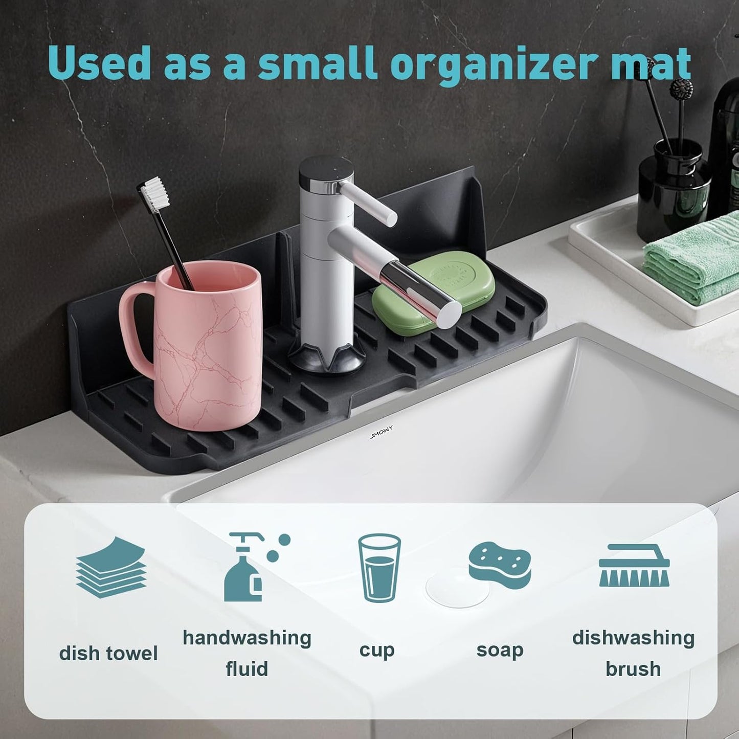 Silicone Kitchen Sink auto Drain Organizer, Kitchen countertop and Sink Splash Guard.Kitchen Sponge Rack and organizing Shelf，Suitable for Cleaning Tools, dispensers, Bottles, Cups (Transparent)