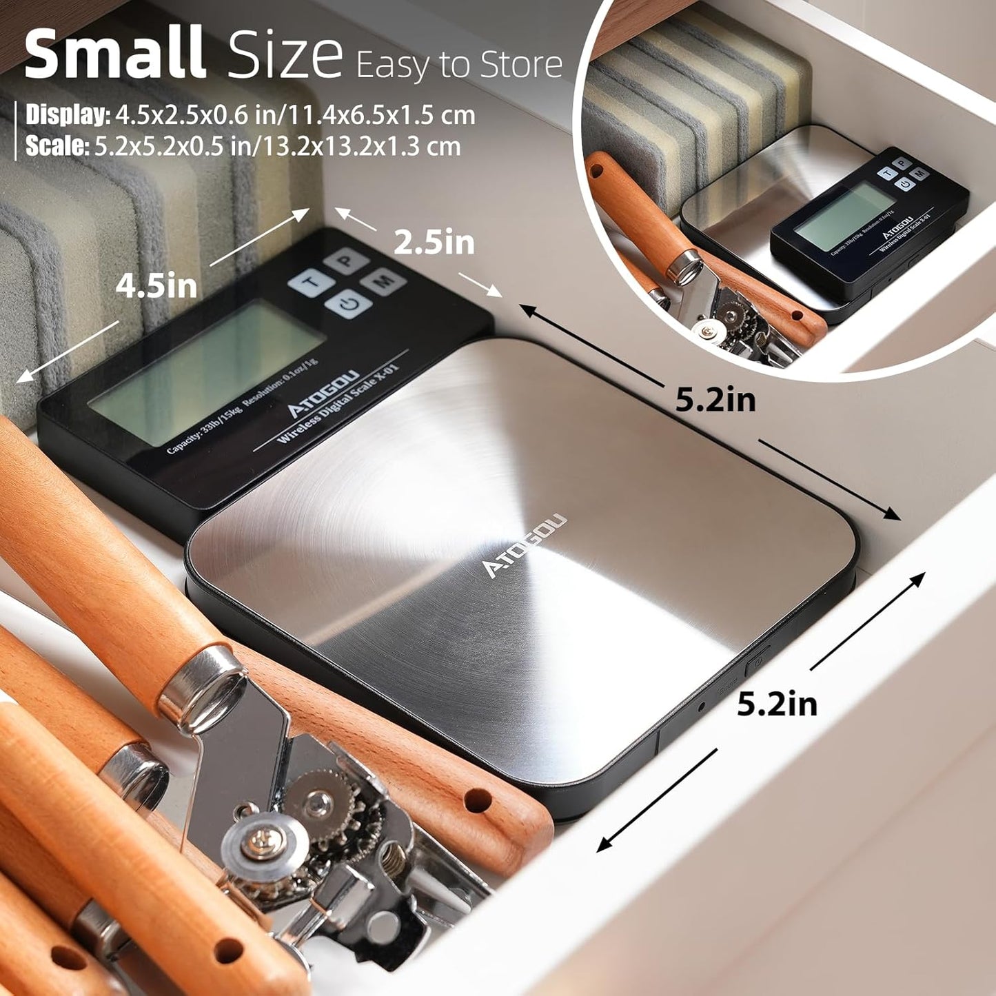 Food Scale, 33lb Wireless Kitchen Scale with Remote Display, 1g/0.1oz Precise Graduation, Food-Grade 304 Stainless Steel, Digital Food Scale for Cooking, Baking, Postage, Shipping Black&Grey