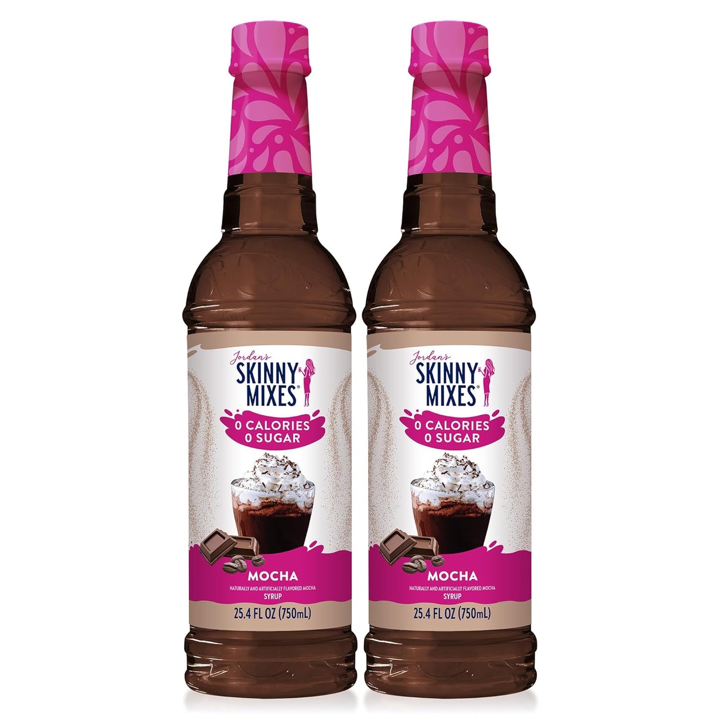 Jordan's Skinny Syrups Sugar Free Coffee Syrup, Mocha Flavor Drink Mix, Zero Calorie Flavoring for Chai Latte, Protein Shake, Food & More, Gluten Free, Keto Friendly, 25.4 Fl Oz, 2 Pack