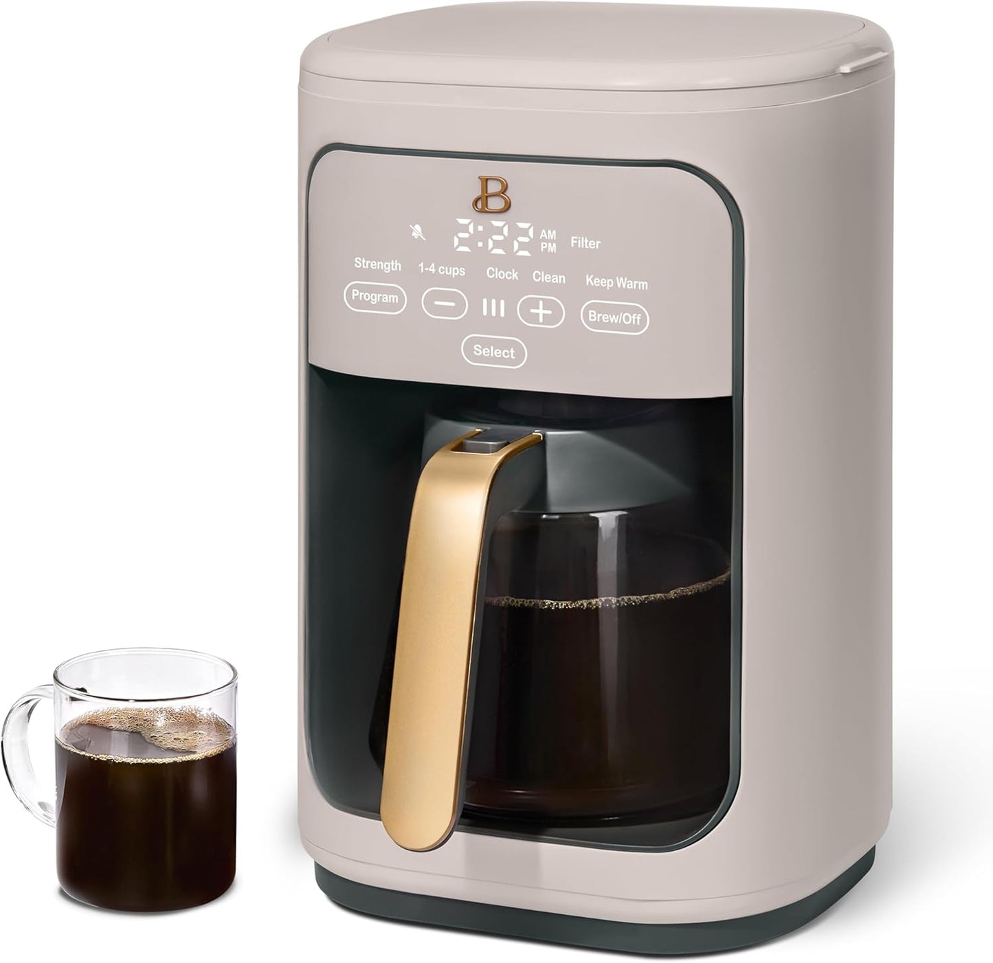 Beautiful Coffee Maker, 14-Cup, Touch-Activated Display, Programmable, Automatic Shut-Off, 1200W, Keep Warm, 24h Timer (Porcini Taupe)