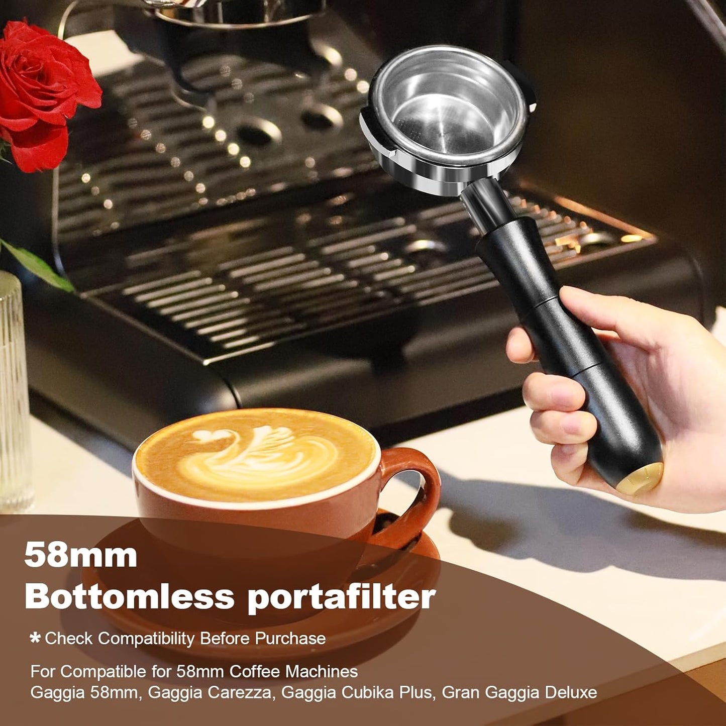 MEION 58mm Bottomless Portafilter for Gaggia 58mm, Gaggia Carezza, Gaggia Cubika Plus, Gran Gaggia Deluxe, Espresso Portafilter with Stainless Steel 18g Filter Basket and Puck Screen