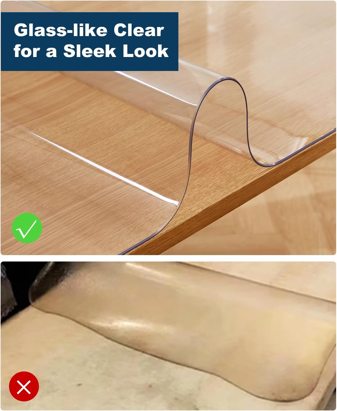 Crystal Clear Plastic Table Cover Protector, 36" x 60" Spill Resistant Easy Flat PVC Desk Pad Mat, 1.5mm Thick Rectangle Vinyl Table Top Protector for Dining Room Table, Office, Dresser