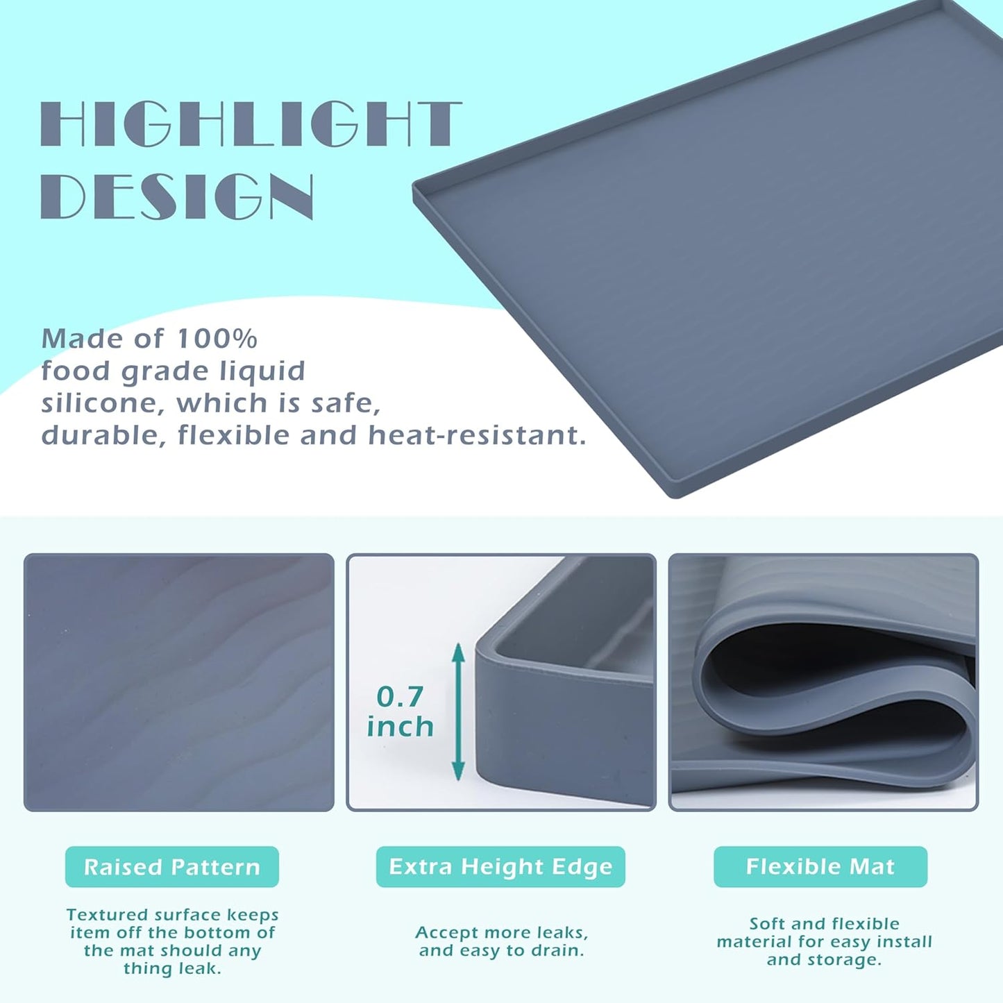 URMONA Waterproof Silicone Under Sink Mat 22'' x 22'' Shelf Liner for Kitchen and Bathroom, Cabinet and Counter Protector, Storage and Organizers, Litter Mat, Pet Cat Puppy Essentials(Black)