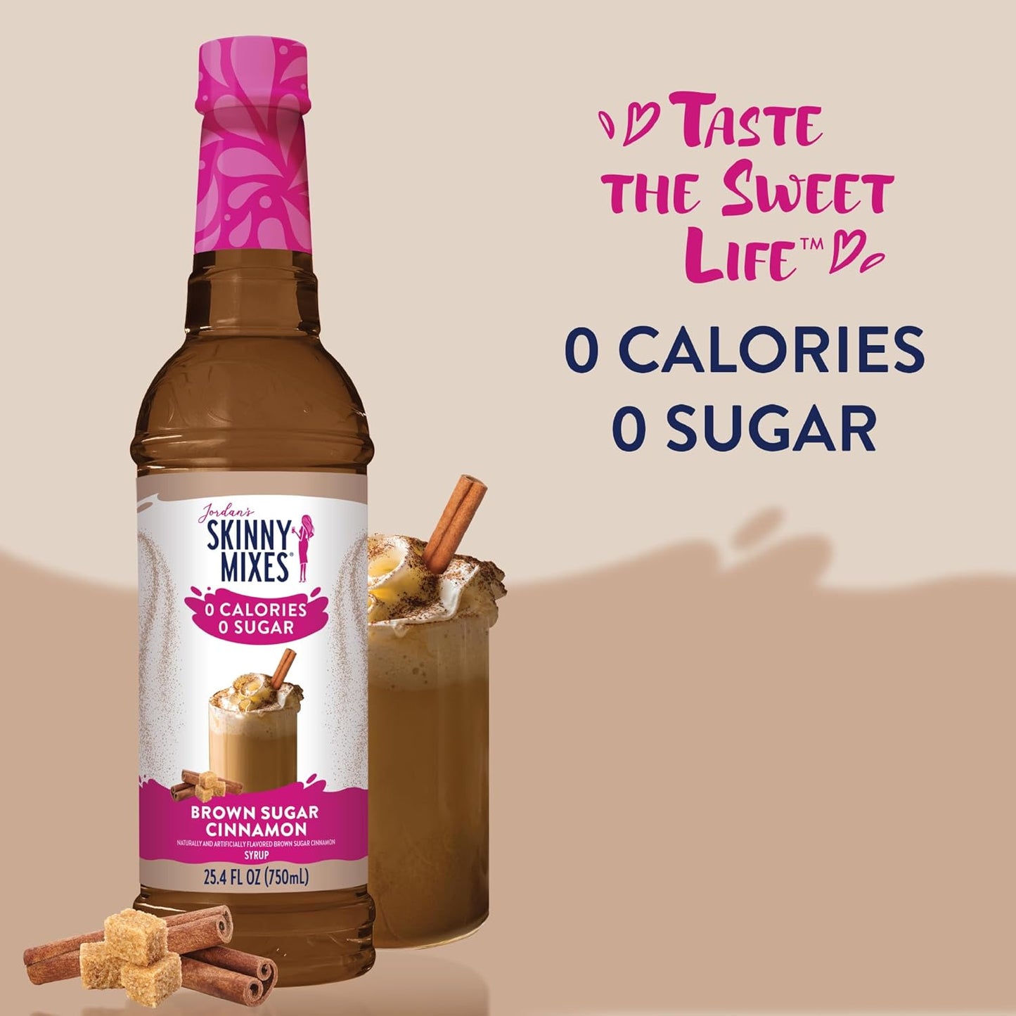 Jordan's Skinny Syrups Sugar Free Coffee Syrup, Brown Sugar Cinnamon Flavor Drink Mix, Zero Calorie Flavoring for Latte, Protein Shake, Food and More, Gluten Free, Keto Friendly, 25.4 Fl Oz, 1 Pack