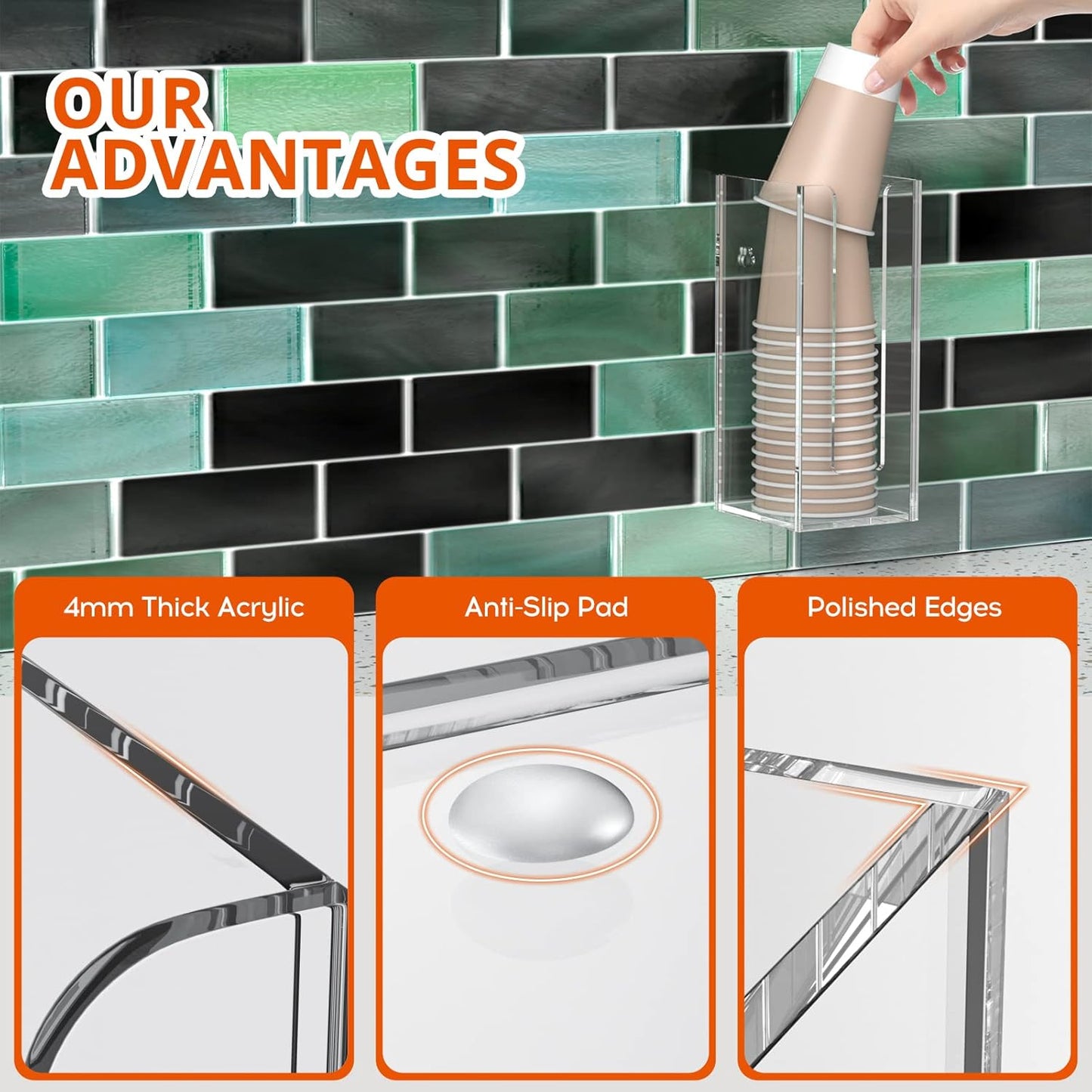 Richboom Acrylic Coffee Cup and Lid Storage Organizer Holder, 1 Compartment, Clear