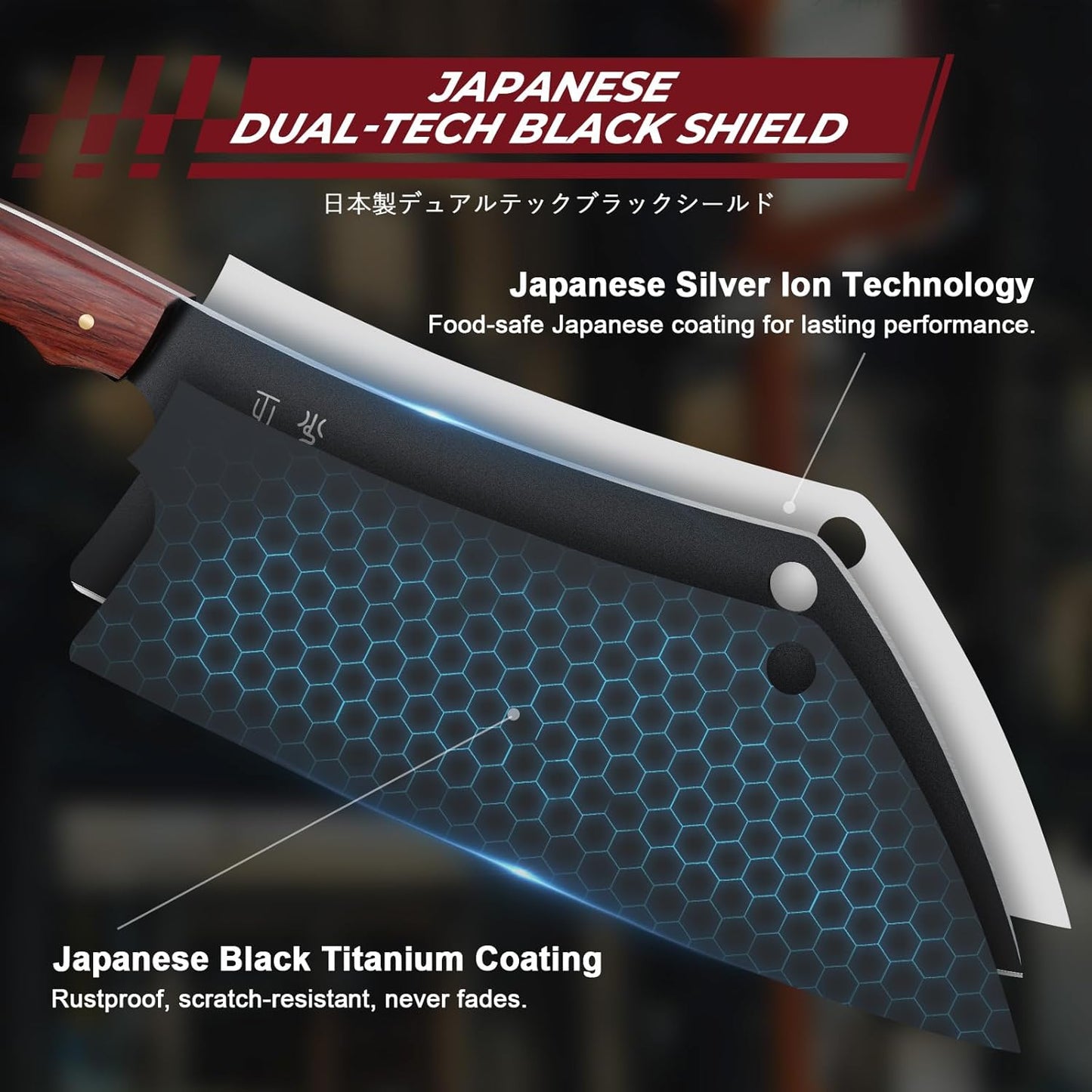 Meat Cleaver Knife 8inch - Black Butcher Knife for Meat Cutting, Japanese High Carbon Steel Vegetable Cleaver for Chopping, Kitchen Cooking Knife with Wooden Handle, Gift for Men