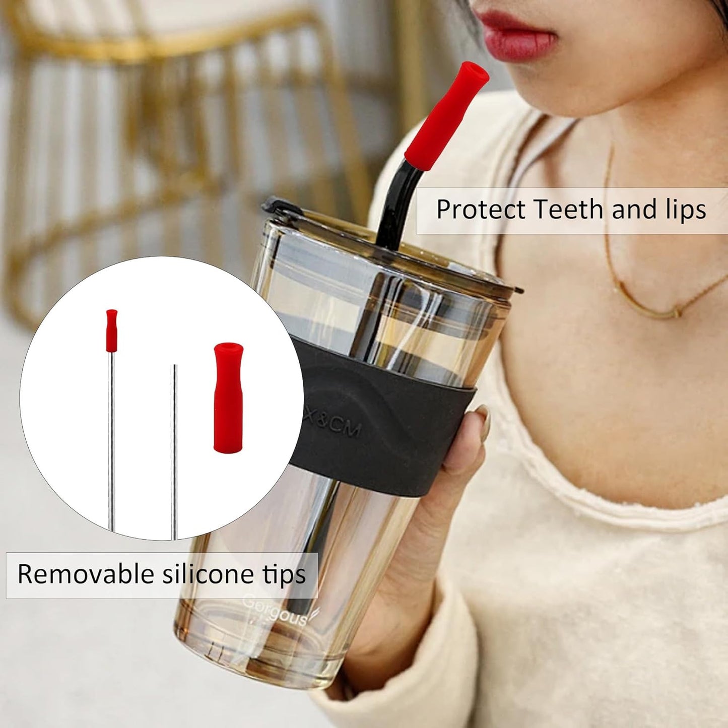 pson 8Pcs Silicone Straw Tips, Food Grade Reusable Anti-Scald/Cold Straw Covers Fit for 8mm Stainless Steel Straws(Red)