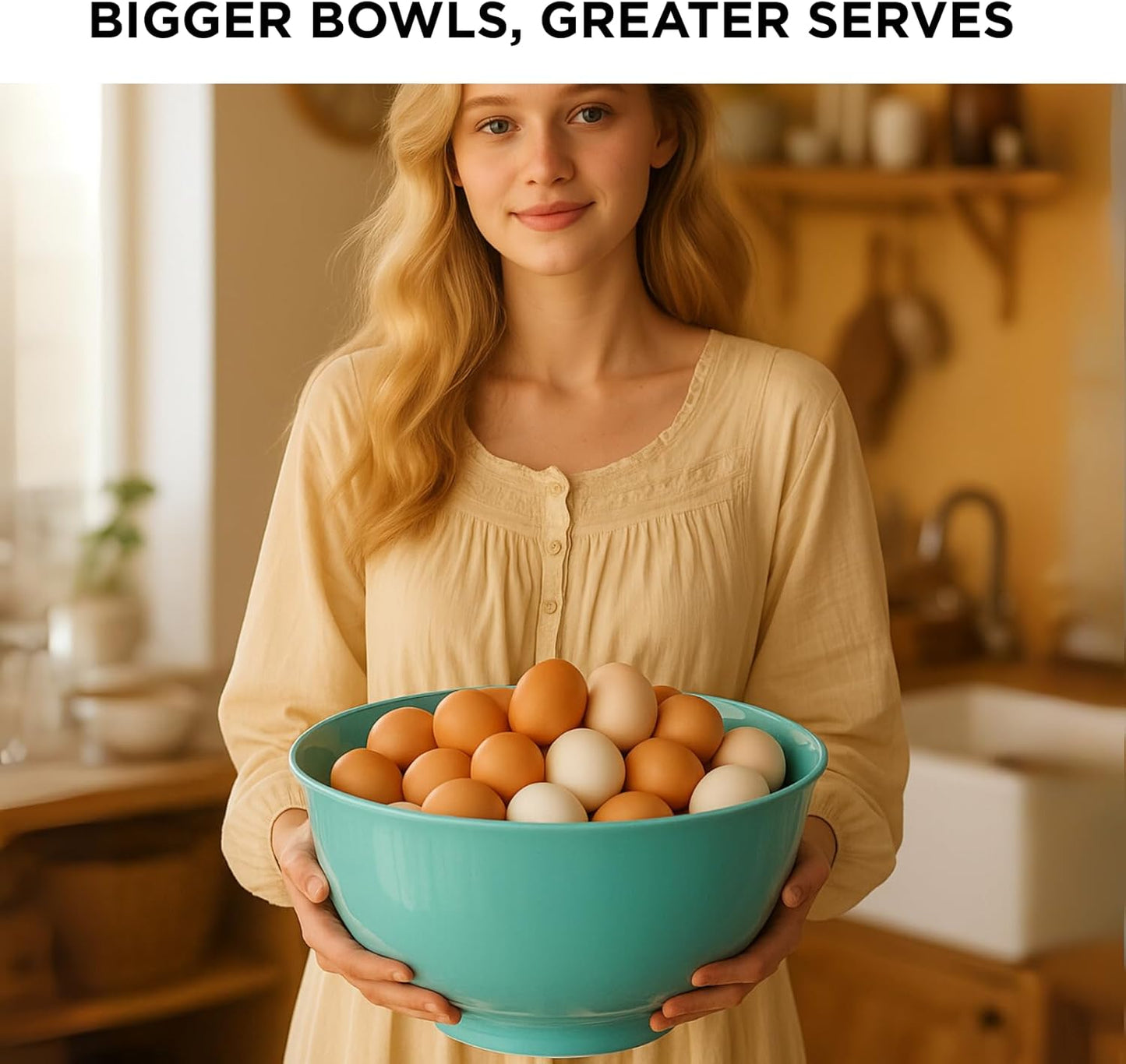 TP Large Mixing Bowl Set with Lids, Melamine Nesting Bowls Set for Pasta Baking Salad Mixing, Set of 3, Blue and White