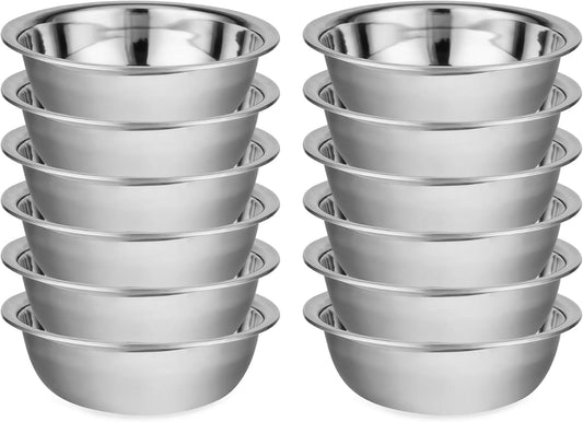 12 Pack 11 x 3 Inch Stainless Steel Mixing Bowls for Bulk Food Prep with Nesting Design for Hotel Restaurant and Home Kitchen Cooking in Silver