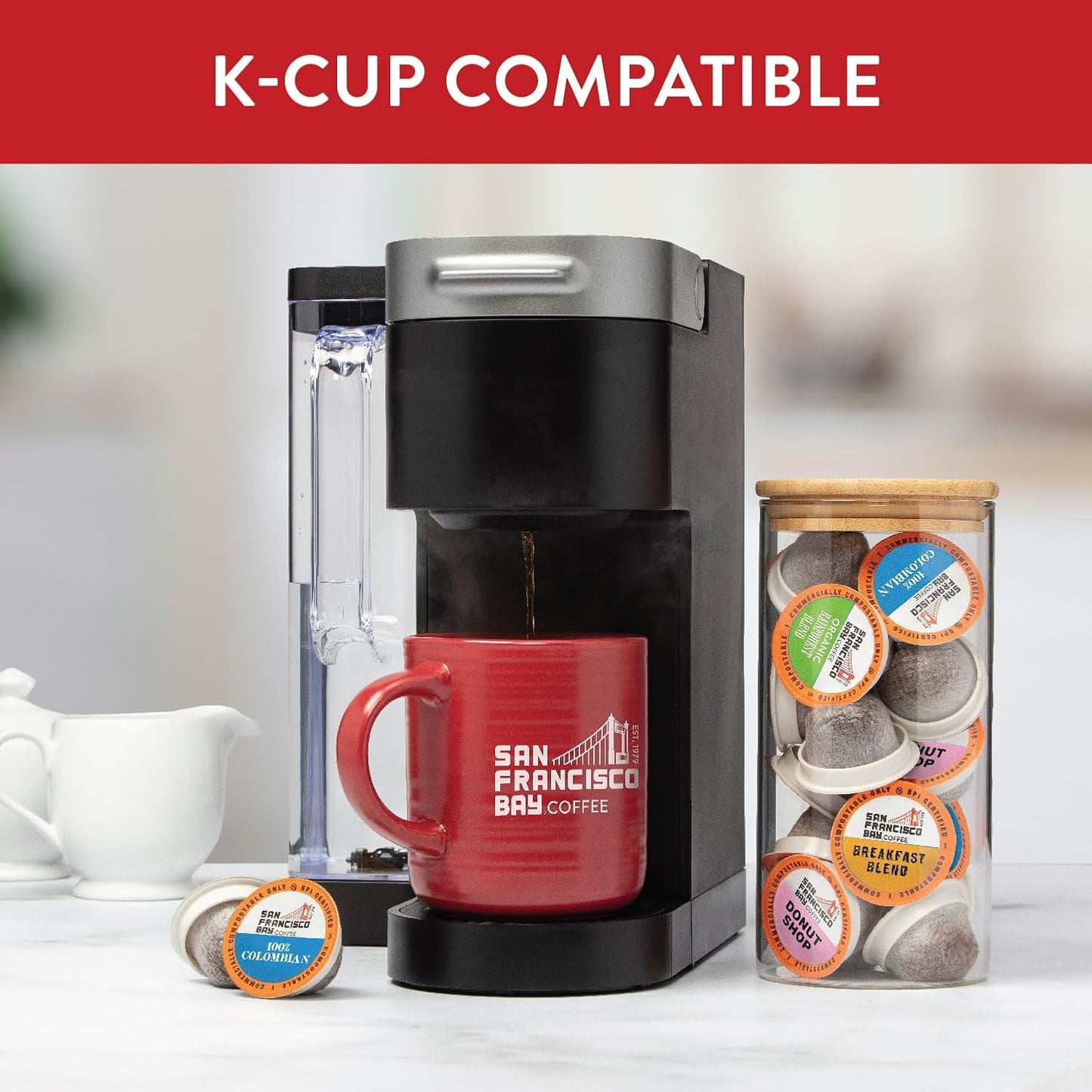 San Francisco Bay Compostable Coffee Pods - Variety Pack Medium Roast (40 Ct) K Cup Compatible including Keurig 2.0, Colombian, Breakfast, Organic Rainforest, Donut Shop