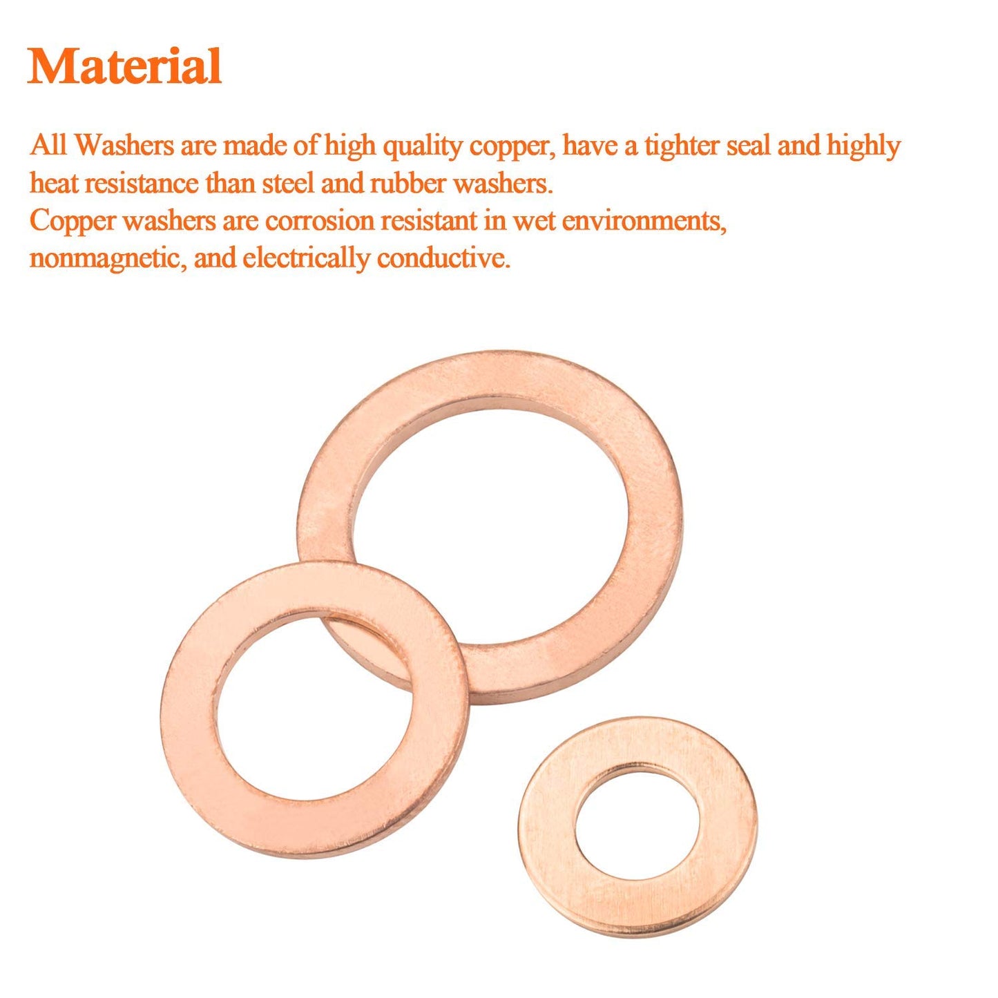 M36 Flat Washer Copper Sealing Ring, 36mm ID 42mm OD 1.5mm Thickness Metric Sealing Gasket, 10 Pieces