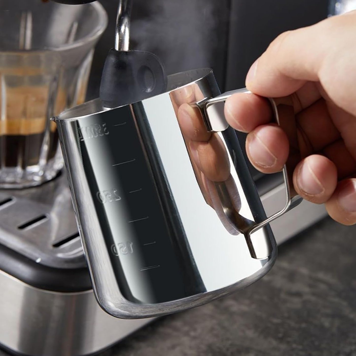 Milk Frothing Pitcher, Milk Frothing Pitcher Used by Professional Baristas to Make Latte, Cappuccino and Espresso, 350ml (12oz Silver)
