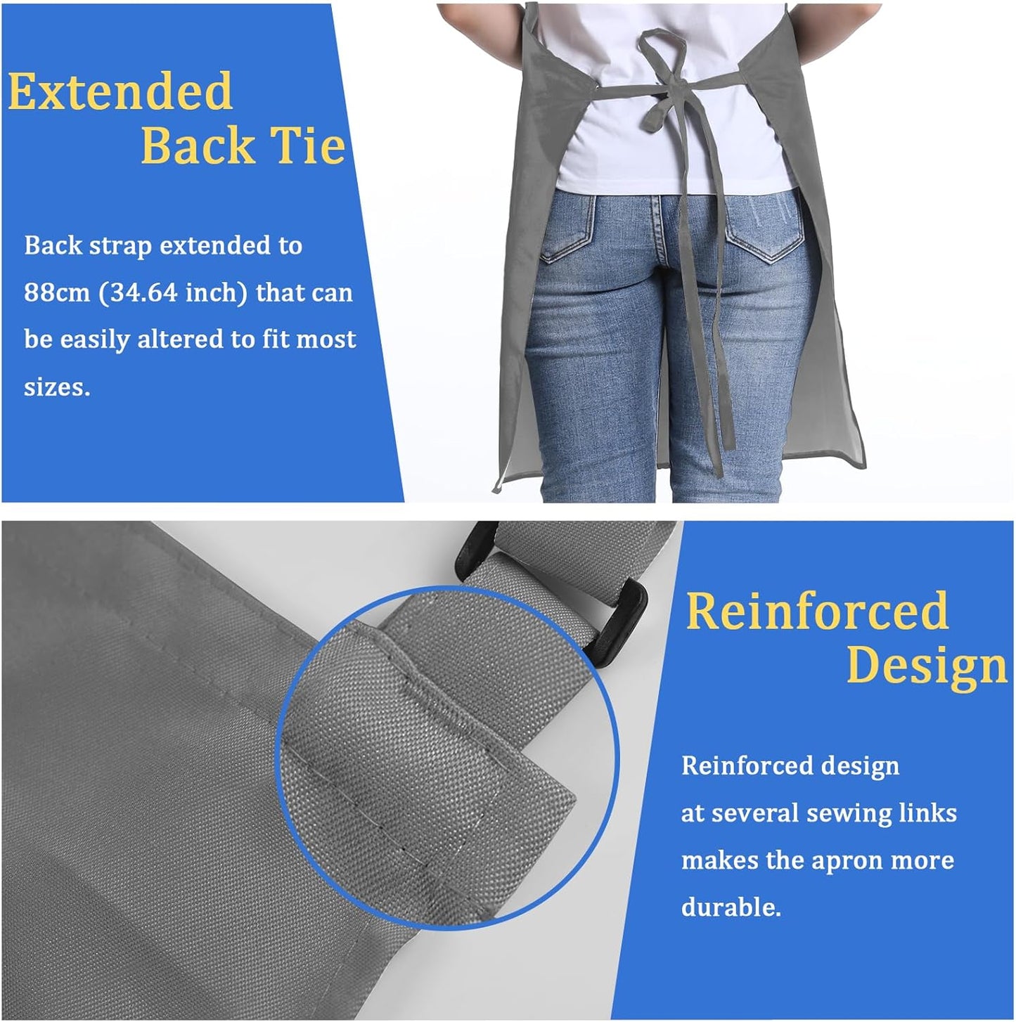 4 Pack Chef Apron, Adjustable Apron with 2 Pockets, Unisex Personalised Apron for Cooking, Kitchen, Restaurant