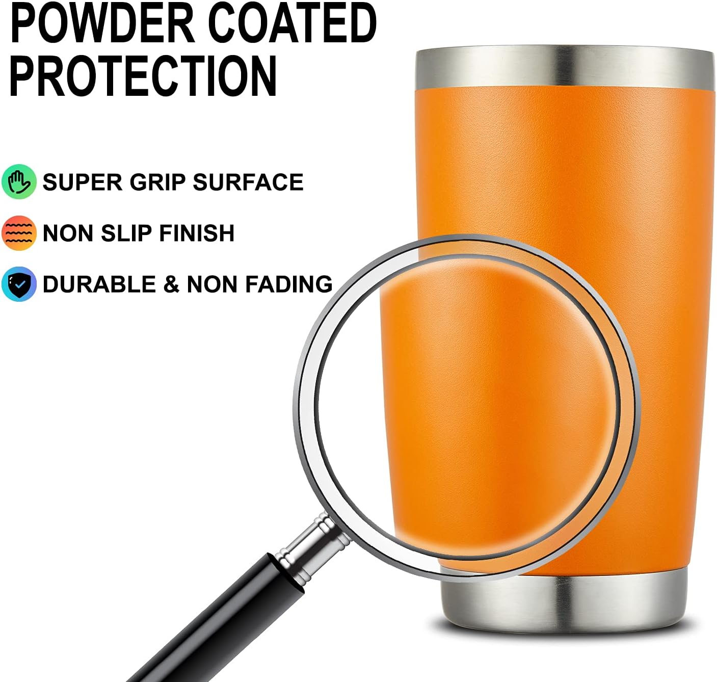 COMOOO 20oz Double Wall Vacuum Insulated Travel Mug, Stainless Steel Tumbler with Lid and Straw Durable Powder Coated Insulated Coffee Cup for Cold & Hot Drinks（Orange, 1 Pack）