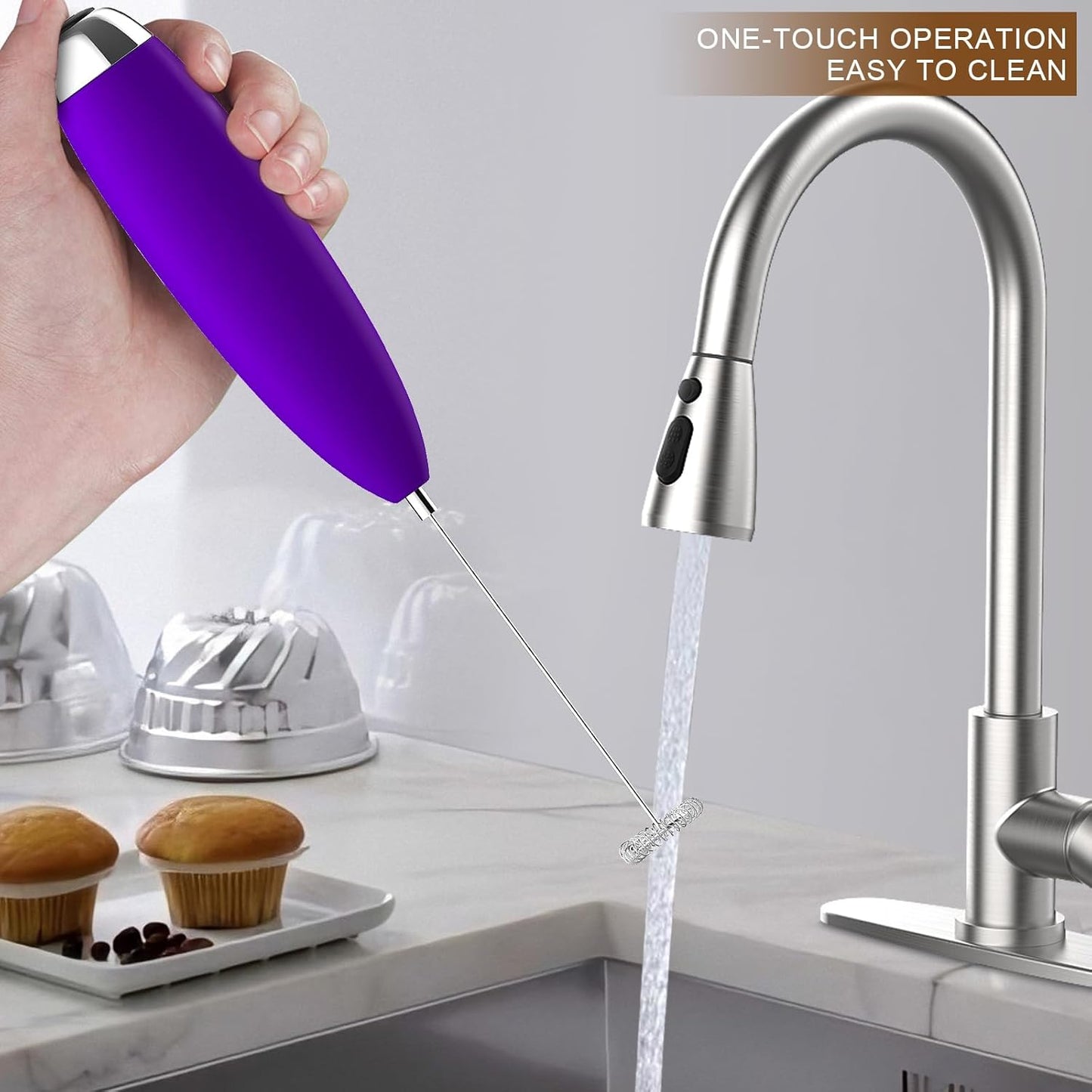 Frother Handheld for Coffee, Milk Frother Upgraded Matcha Whisk Drink Mixer Electric Mini Whisk Hand Mini Foamer Coffee Mixer for Lattes Cappuccino Frappe Matcha Hot Chocolate, Violet