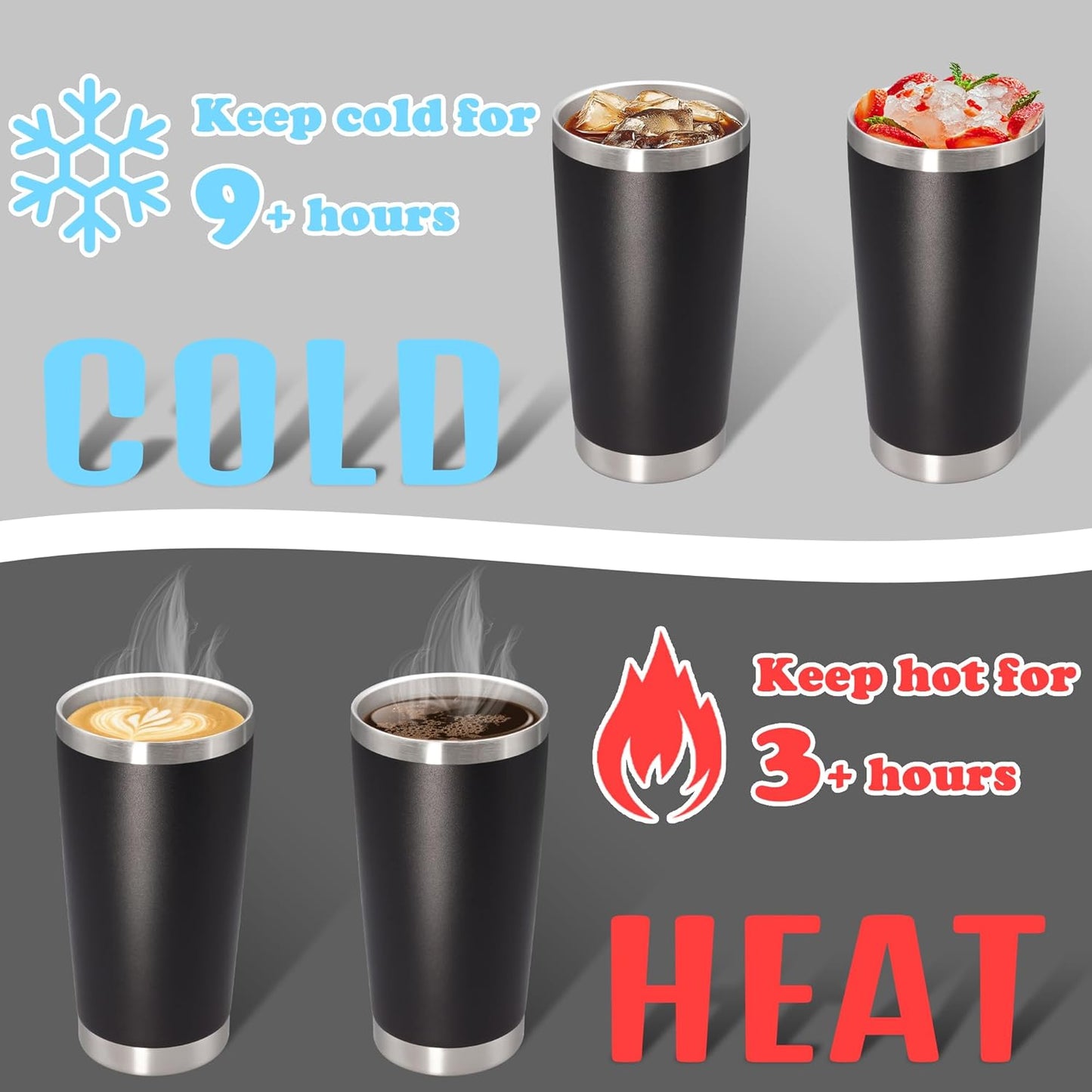 20 oz Tumbler with lid Double Wall Vacuum Insulated Tumblers Stainless Steel Coffee Mug Travel Coffee Tumbler Powder Coated Tumbler Cup Keep Hot&Cold - (Black 12 Pack)