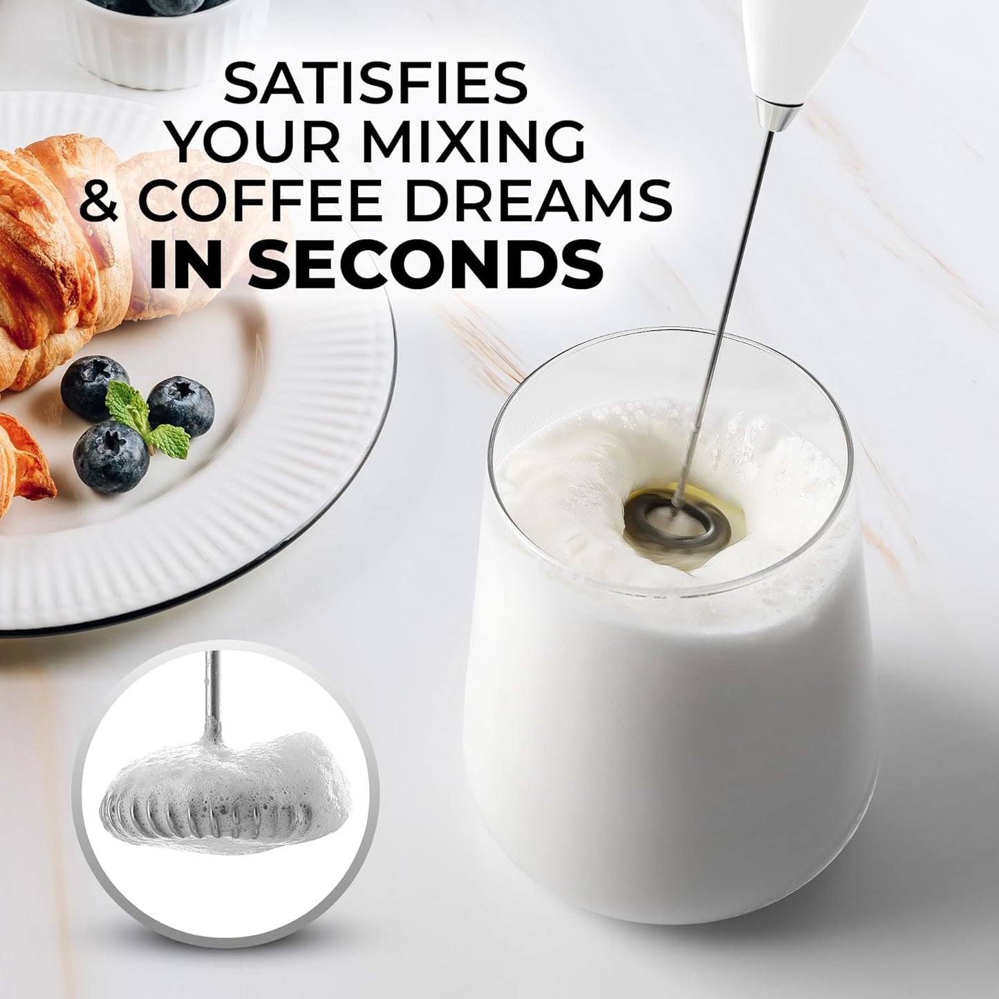Zulay Kitchen Powerful Milk Frother Wand - Ultra Fast Handheld Drink Mixer - Electric Whisk Foam Maker for Coffee, Lattes, Cappuccino, Matcha & Creamer