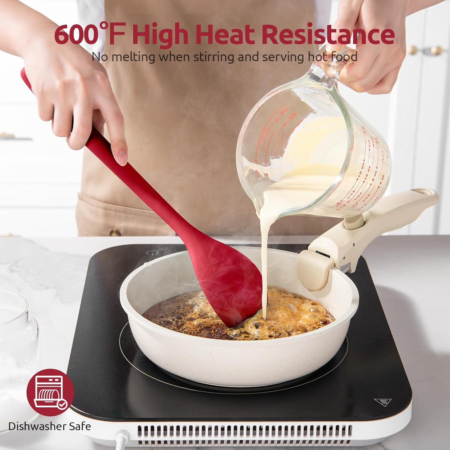 600ºF Heat Resistant Silicone Spoon: U-Taste 13.3in Solid Kitchen Cooking Spoon, Nonstick Food Grade Large & Long Soup Rubber Utensil for Mixing, Serving, Stirring, Basting, for Pot Cookware (Red)